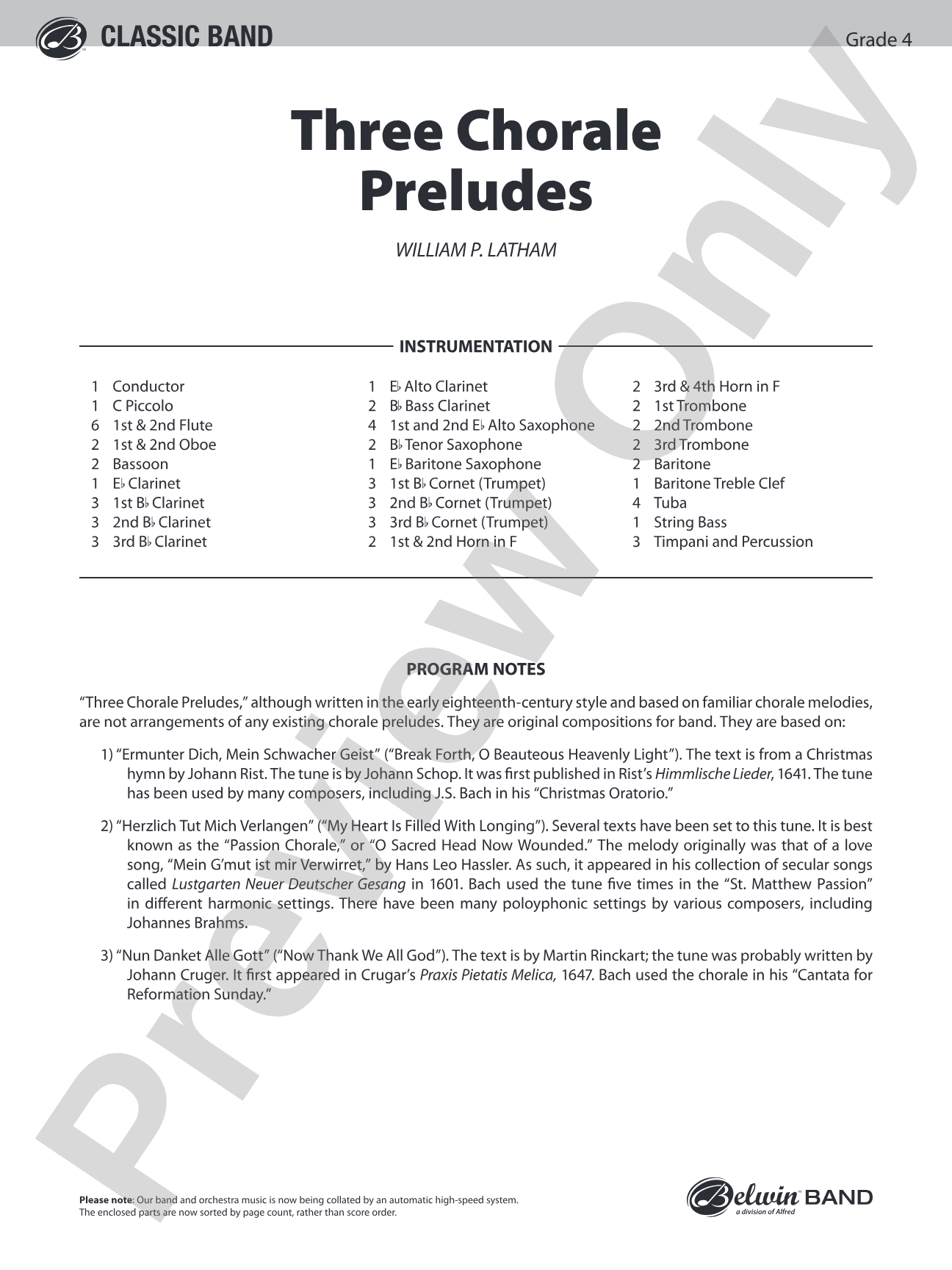 Three Chorale Preludes: Concert Band Conductor Score & Parts