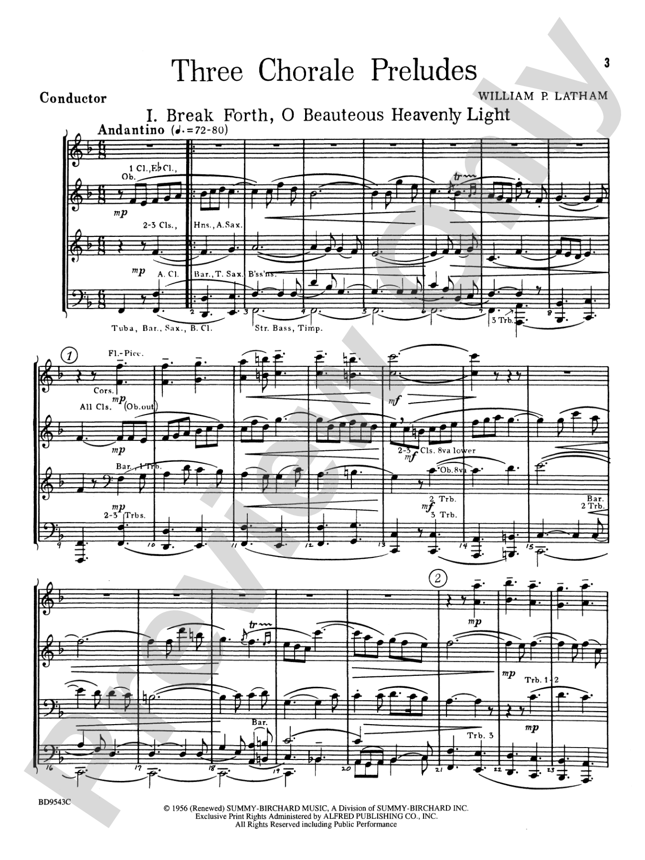 Three Chorale Preludes: Concert Band Conductor Score & Parts
