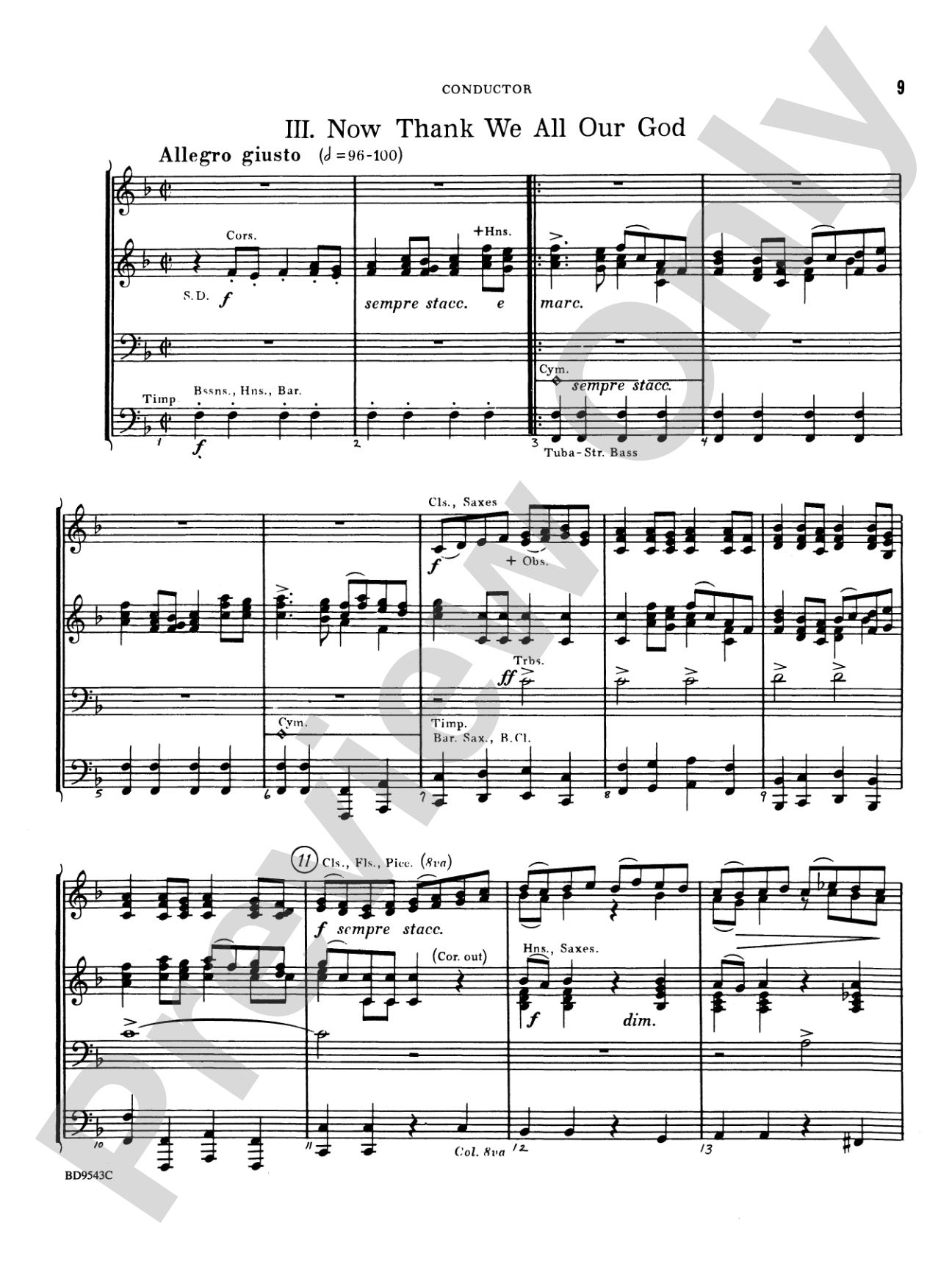 Three Chorale Preludes: Concert Band Conductor Score & Parts