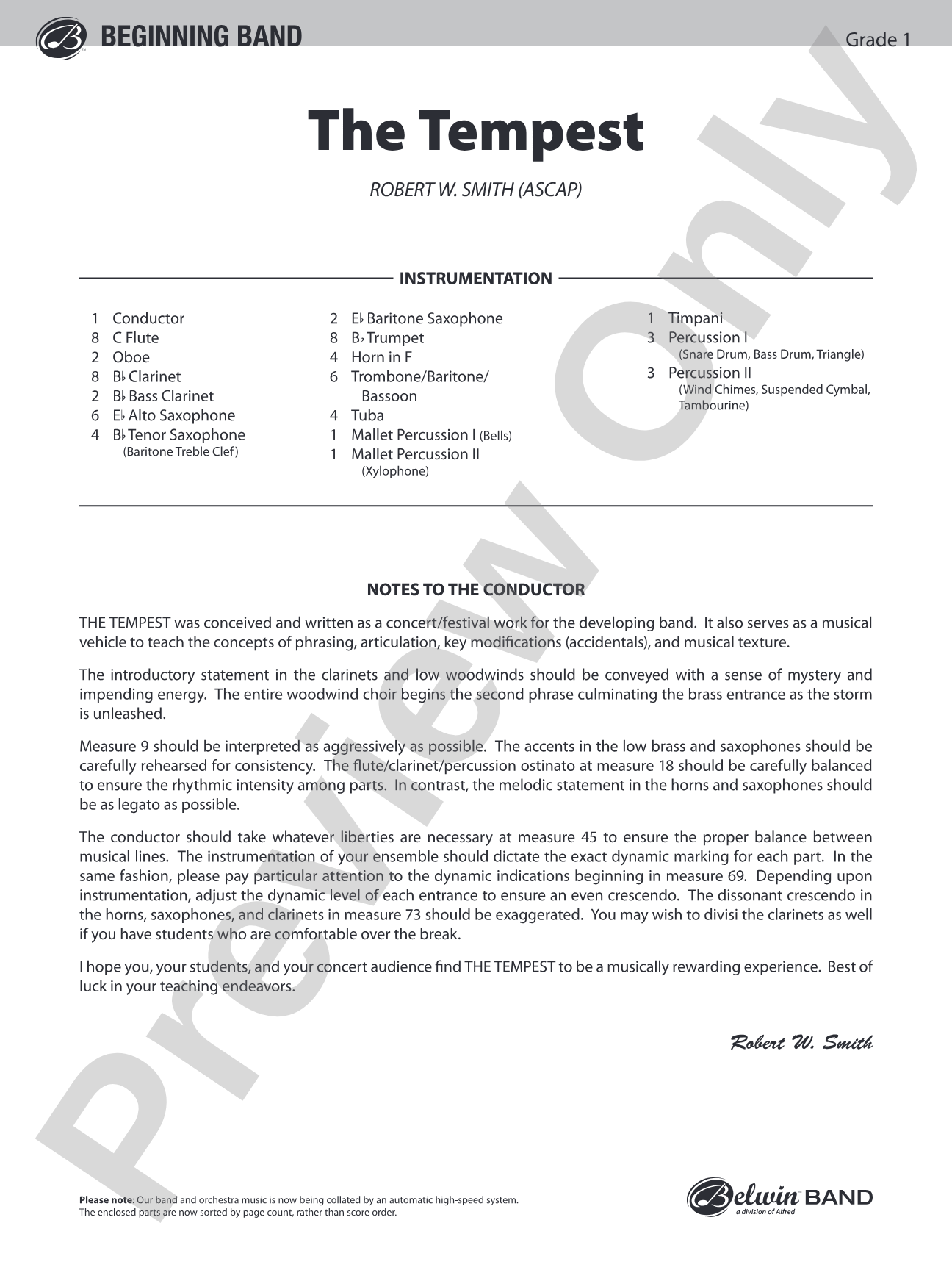 The Tempest: Concert Band Conductor Score & Parts