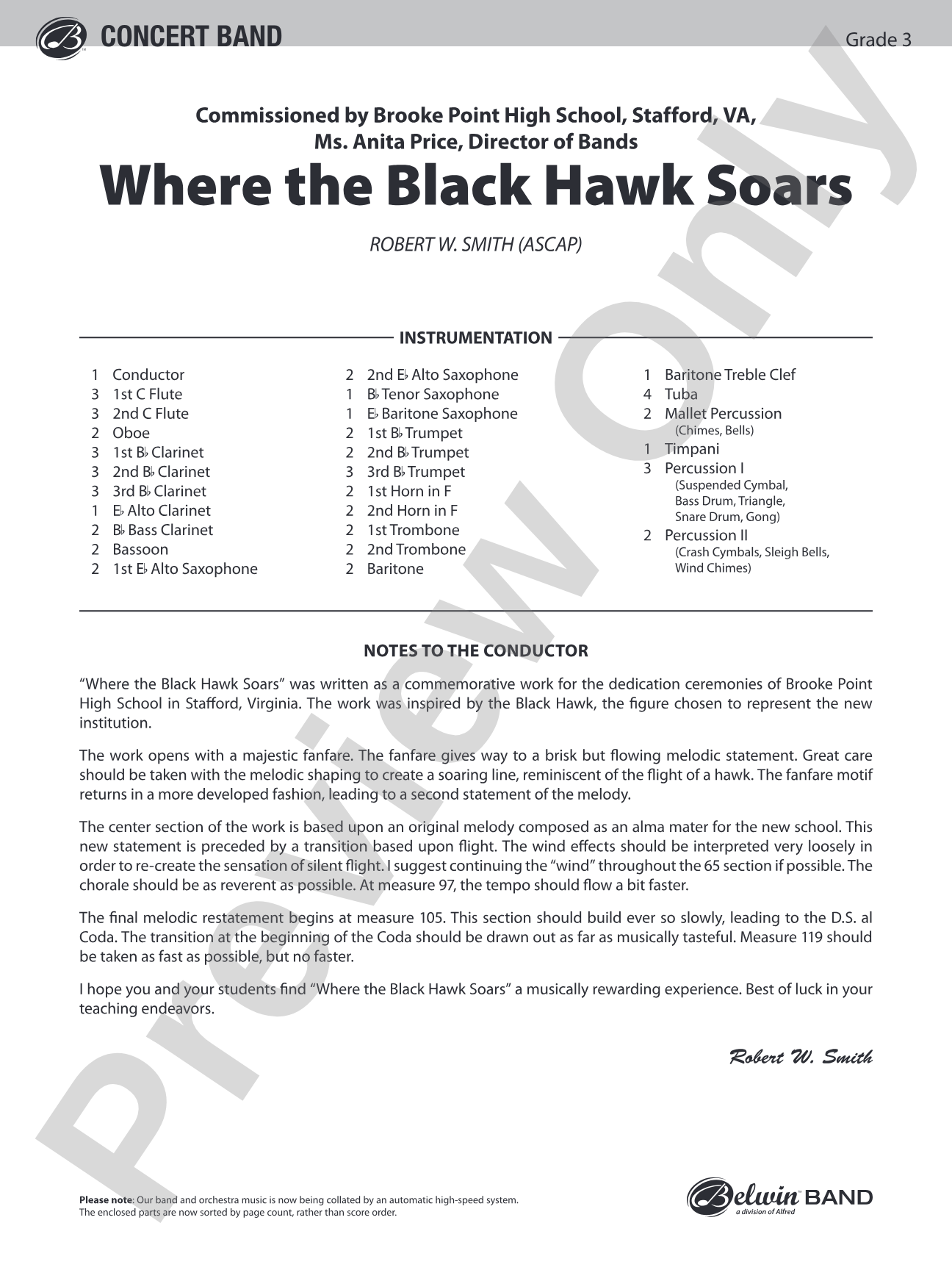 Where the Black Hawk Soars: Concert Band Conductor Score & Parts