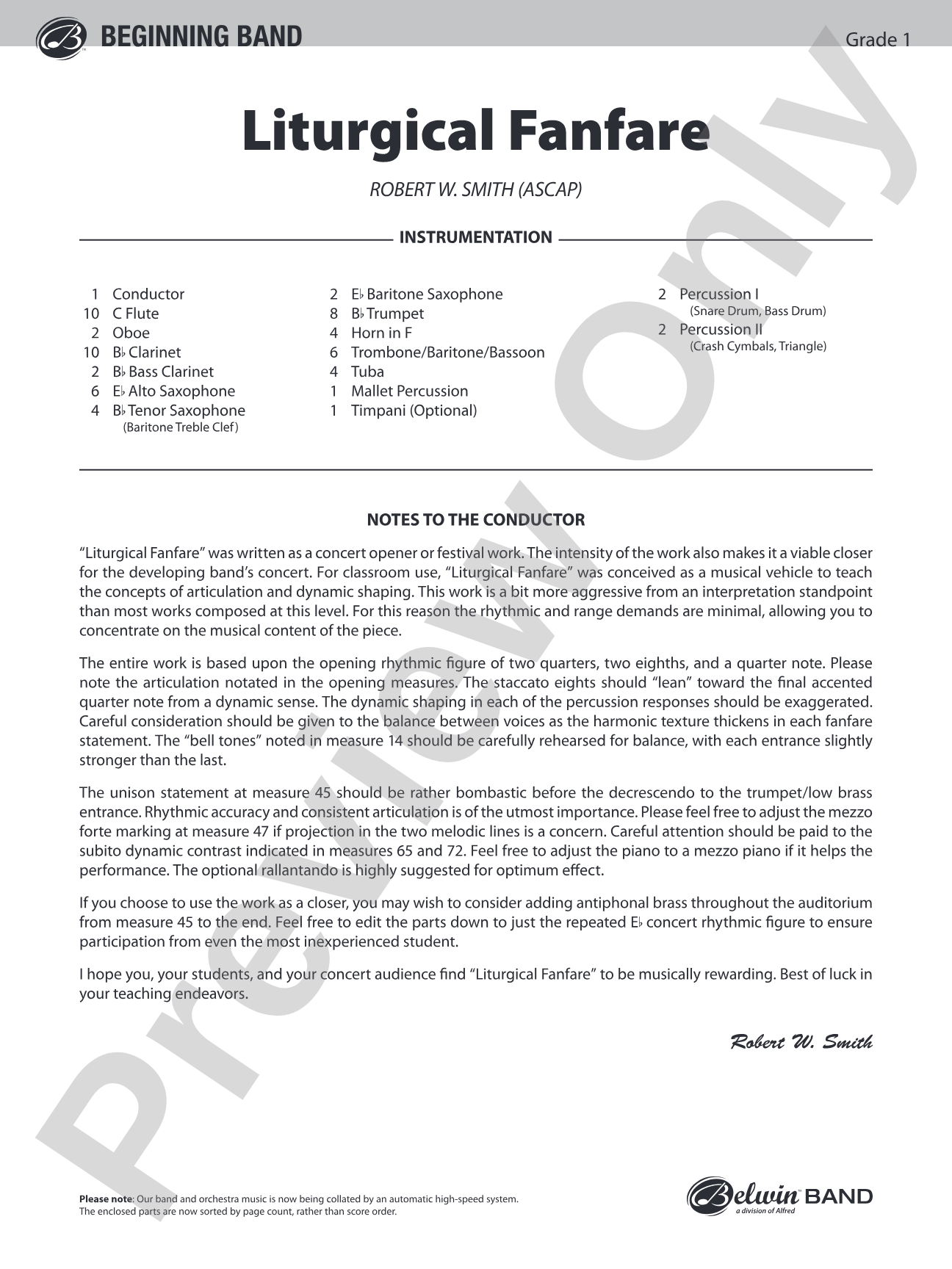 Liturgical Fanfare: Concert Band Conductor Score & Parts