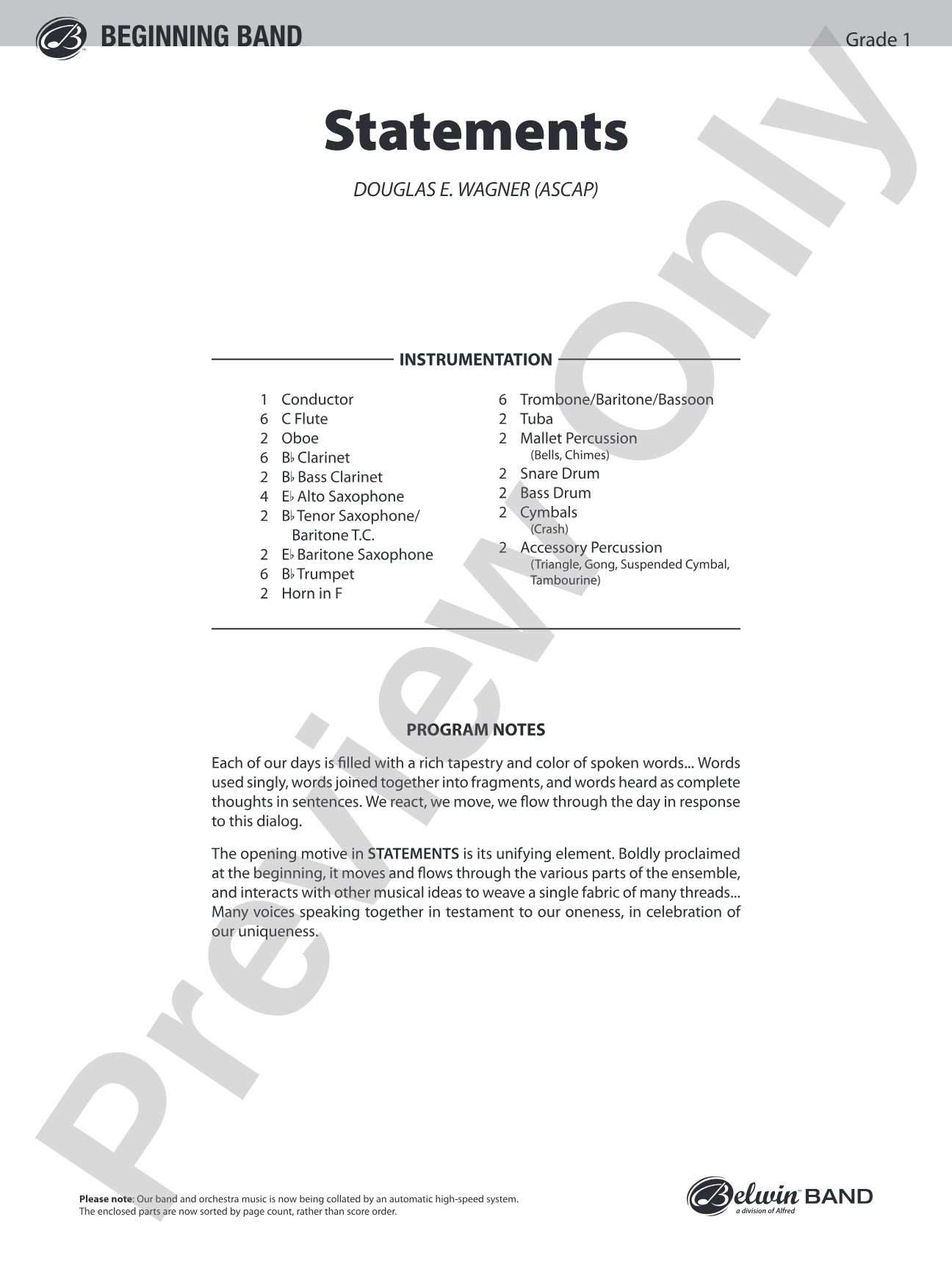 Statements: Concert Band Conductor Score & Parts