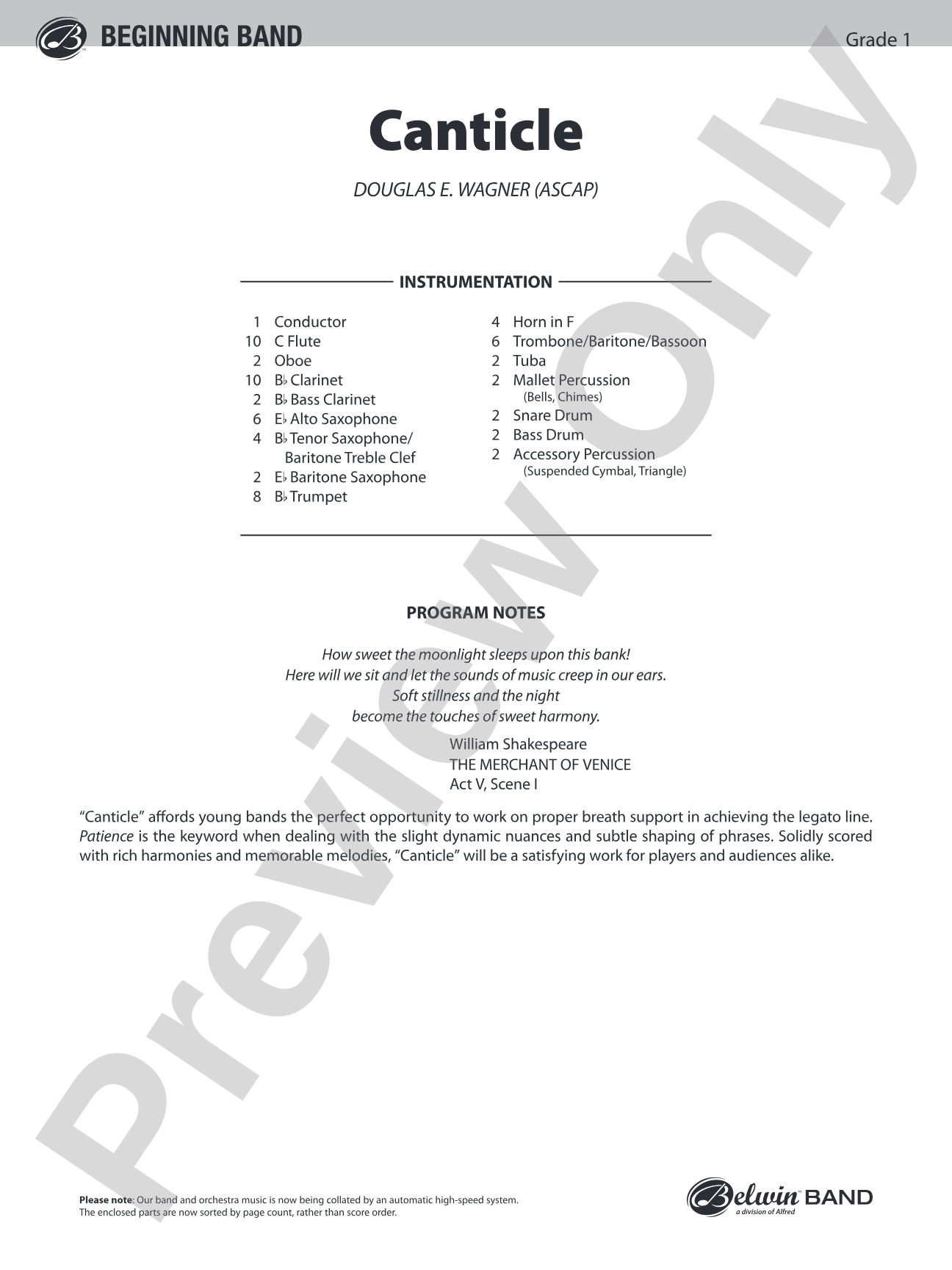 Canticle: Concert Band Conductor Score & Parts