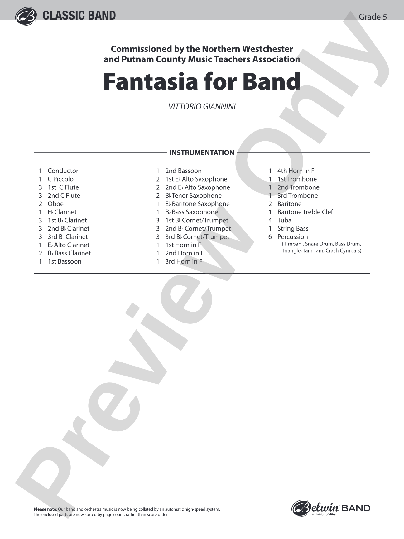Fantasia for Band: Concert Band Conductor Score & Parts