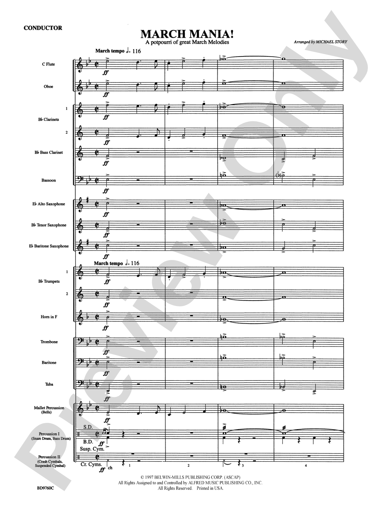 March Mania! (A Potpourri of Great March Melodies): Concert Band Conductor Score & Parts