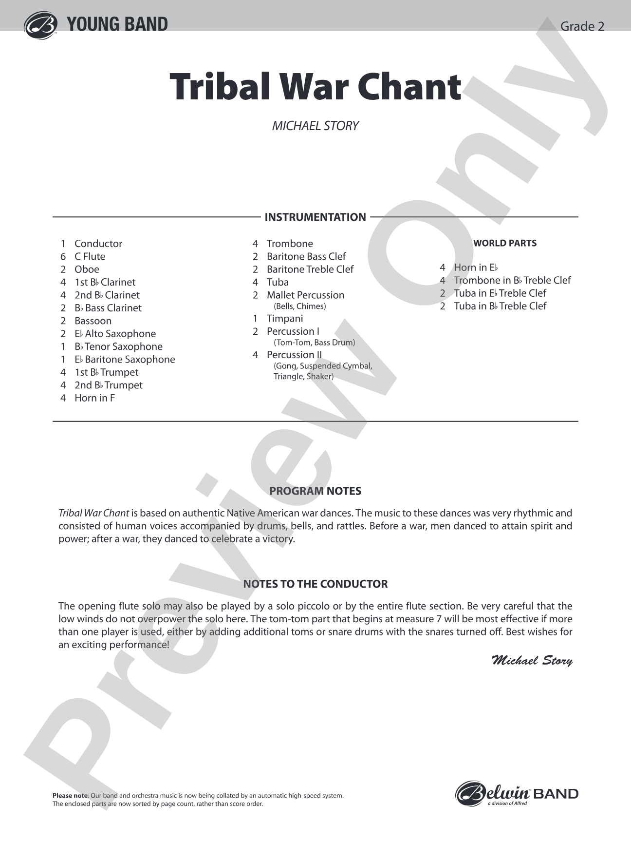 Tribal War Chant: Concert Band Conductor Score & Parts