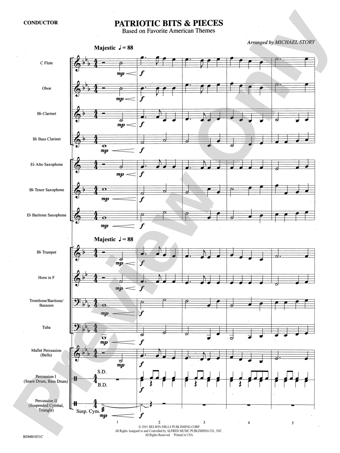 Patriotic Bits & Pieces (based on Favorite American Themes): Concert Band Conductor Score & Parts