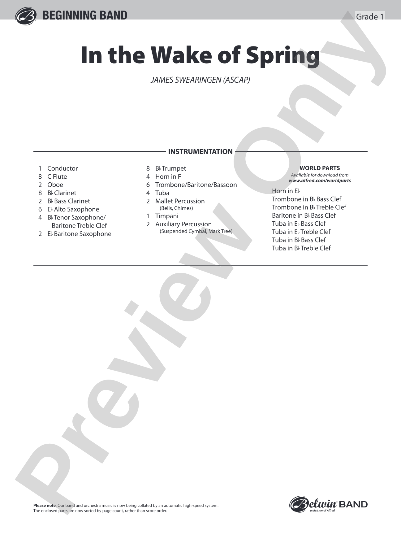 In the Wake of Spring: Concert Band Conductor Score & Parts