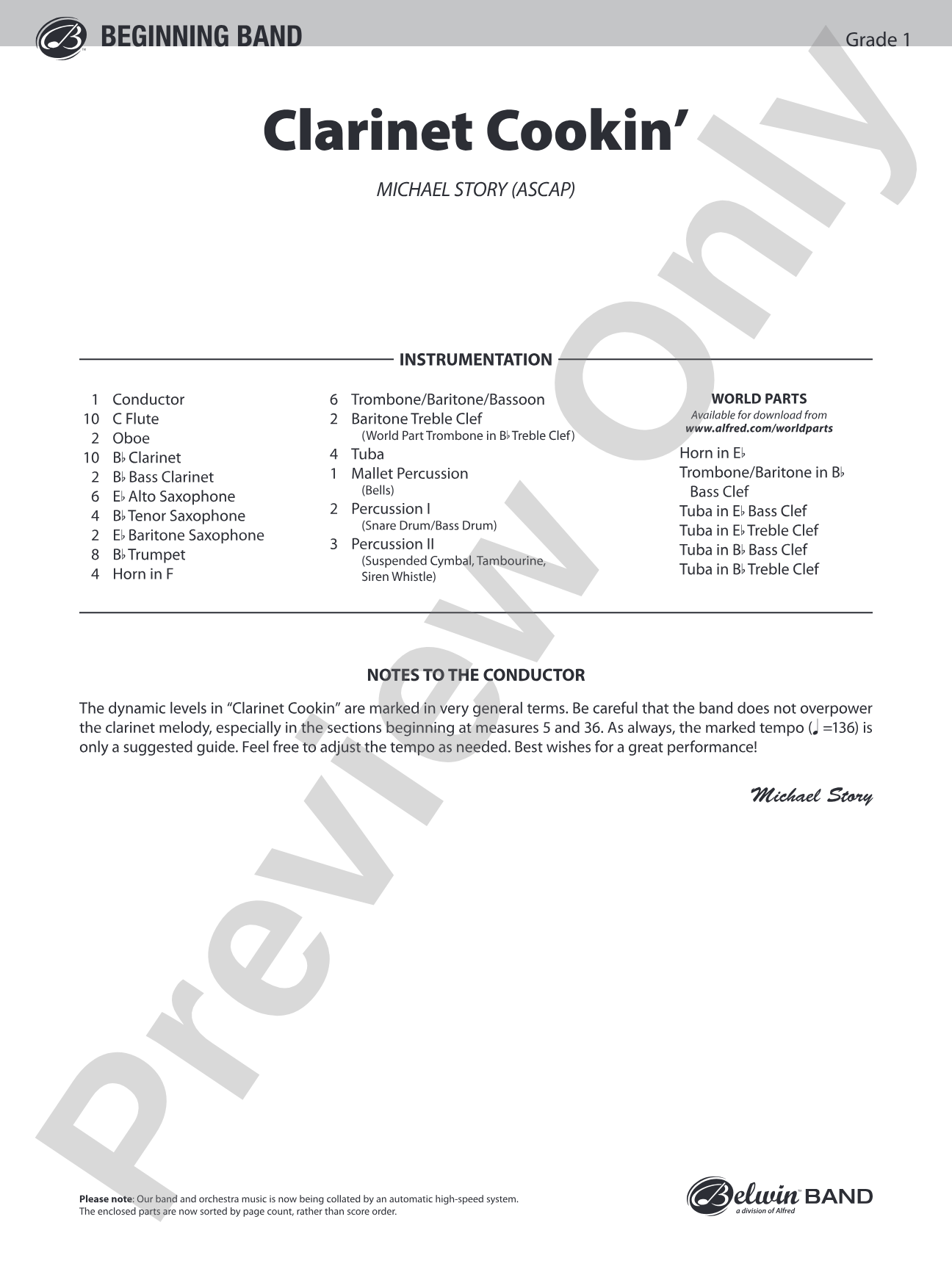 Clarinet Cookin': Concert Band Conductor Score & Parts