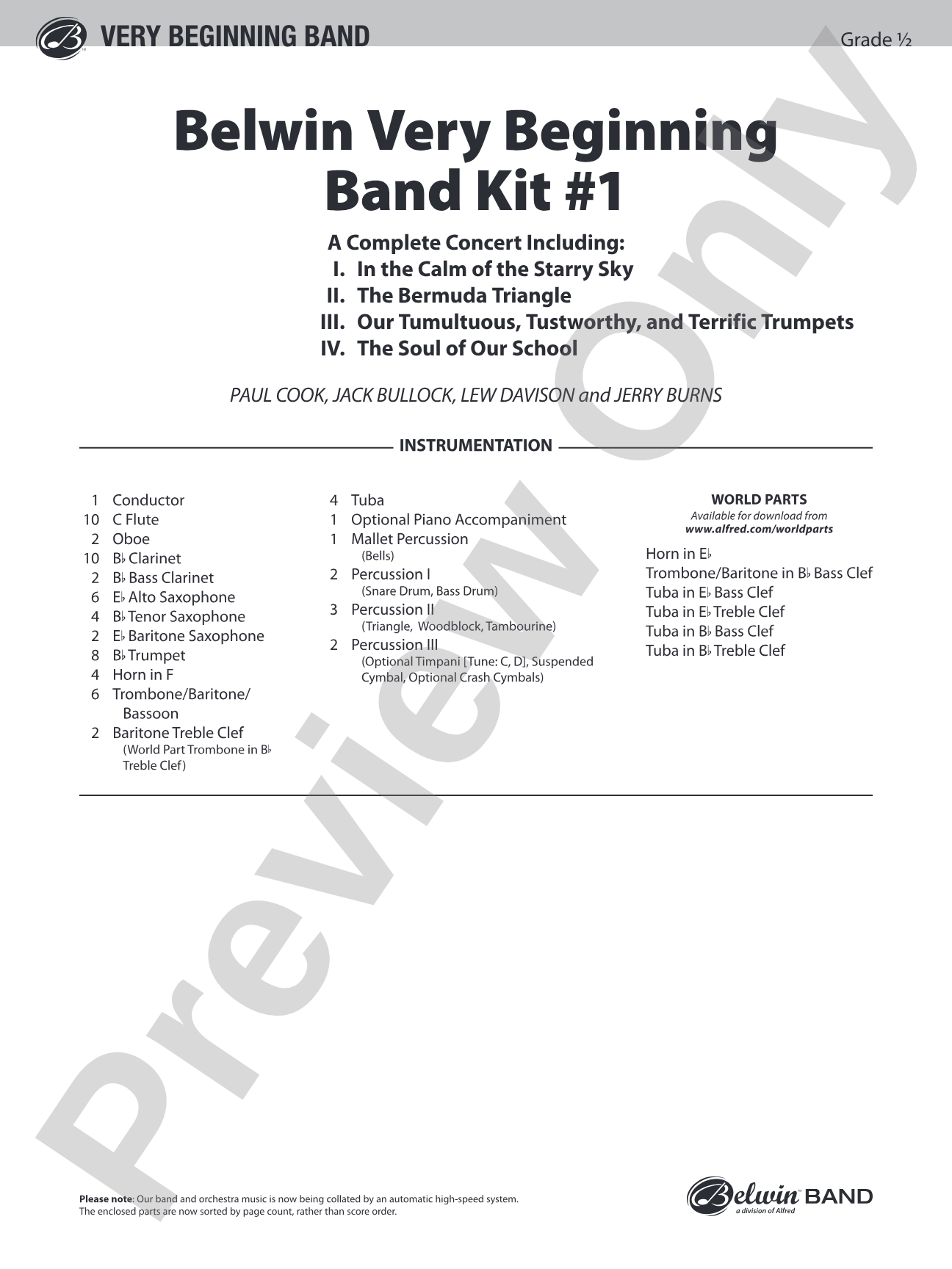 Belwin Very Beginning Band Kit #1: Concert Band Conductor Score & Parts