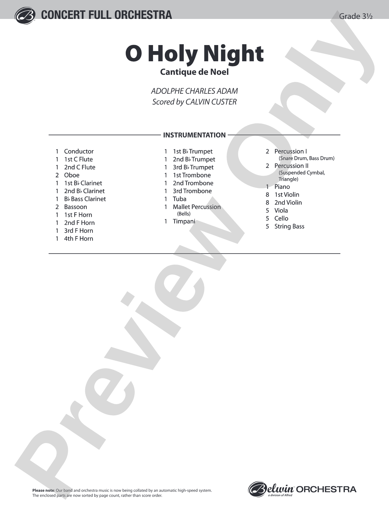 O Holy Night: Full Orchestra Conductor Score & Parts