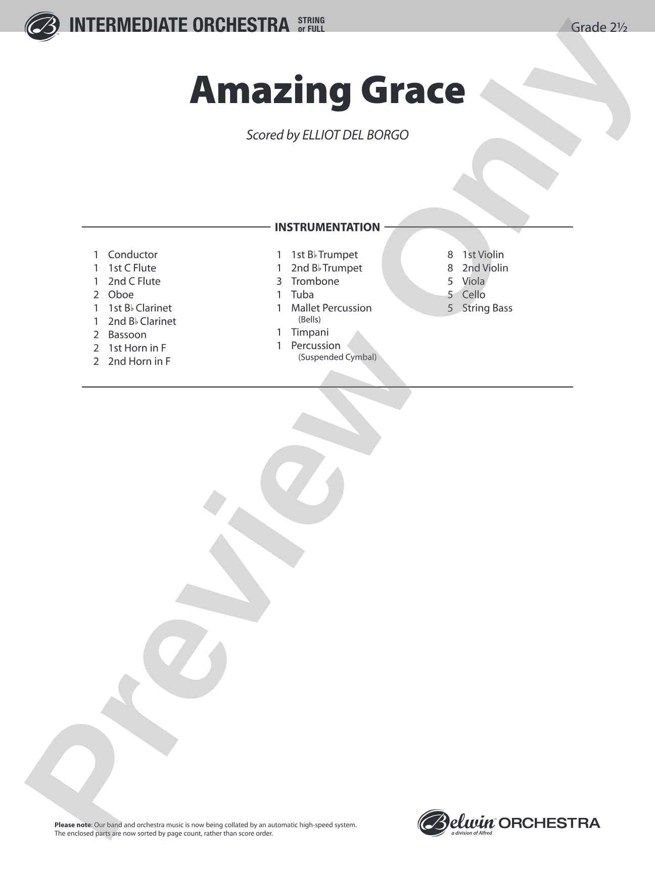 Amazing Grace: Full Orchestra Conductor Score & Parts