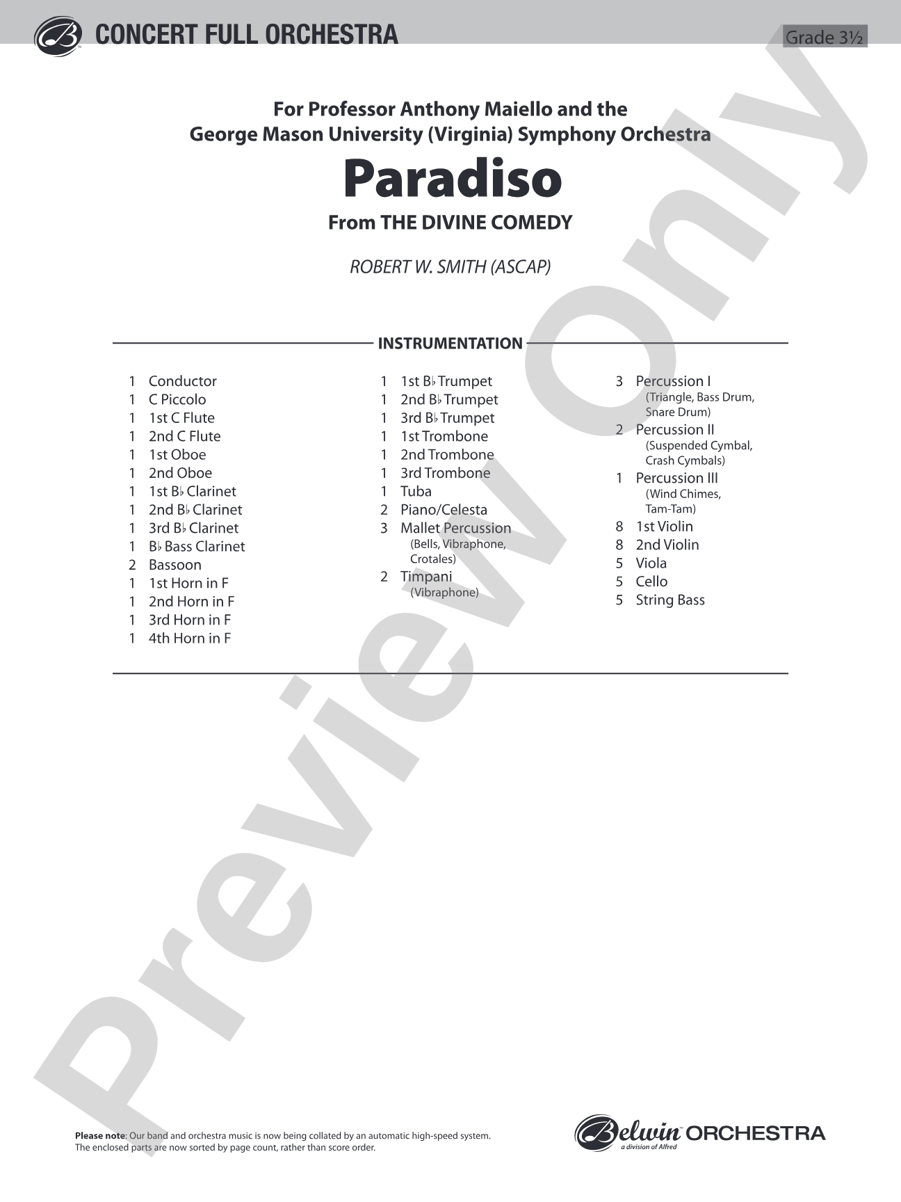 Paradiso (from The Divine Comedy): Full Orchestra Conductor Score & Parts