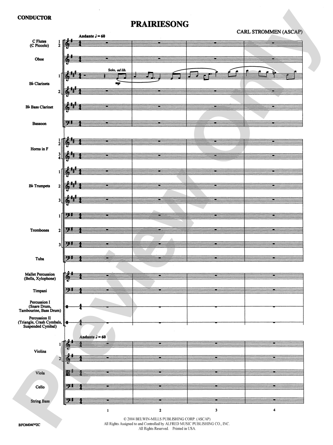 Prairiesong: Full Orchestra Conductor Score & Parts