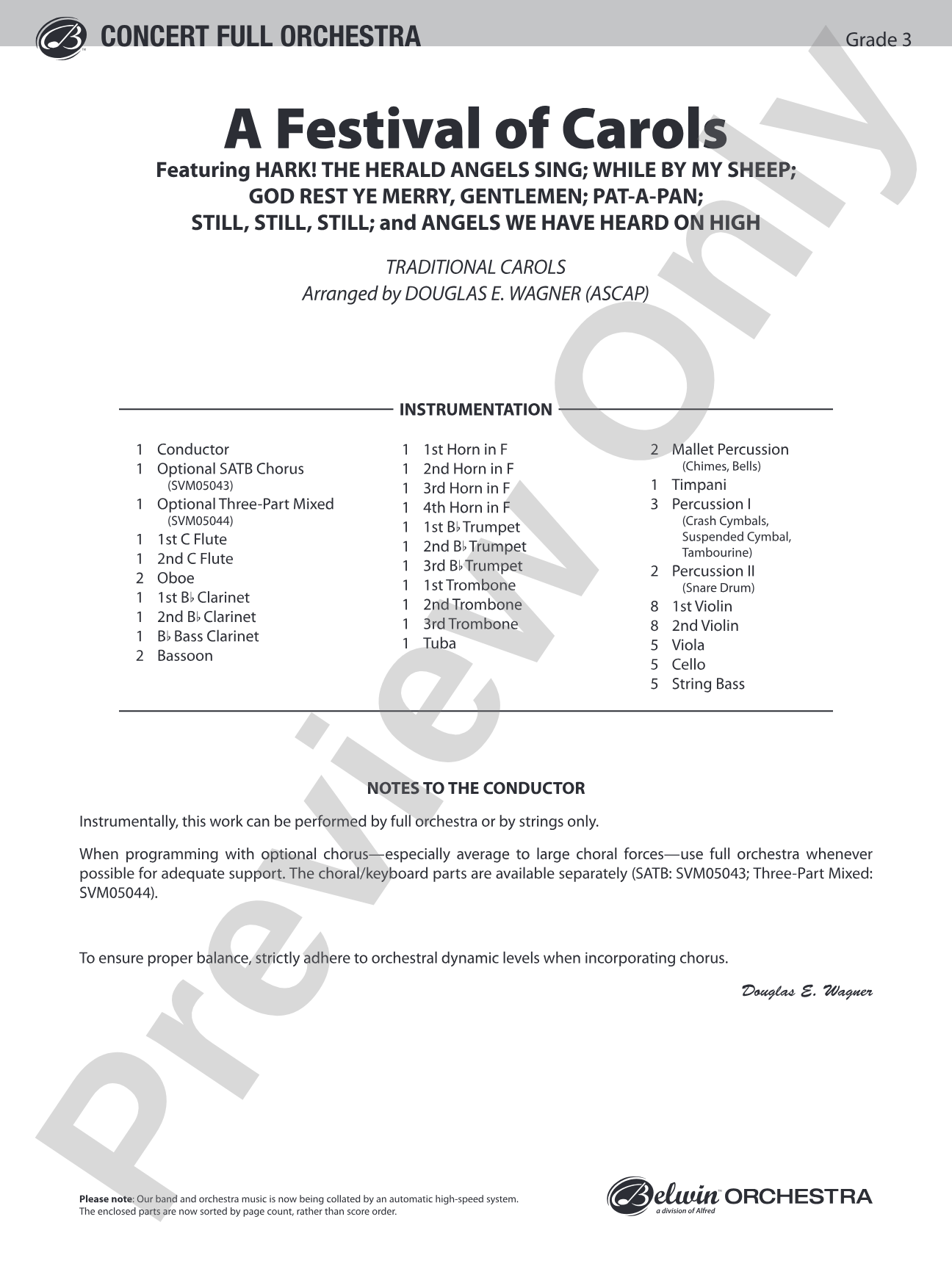 A Festival of Carols: Full Orchestra Conductor Score & Parts