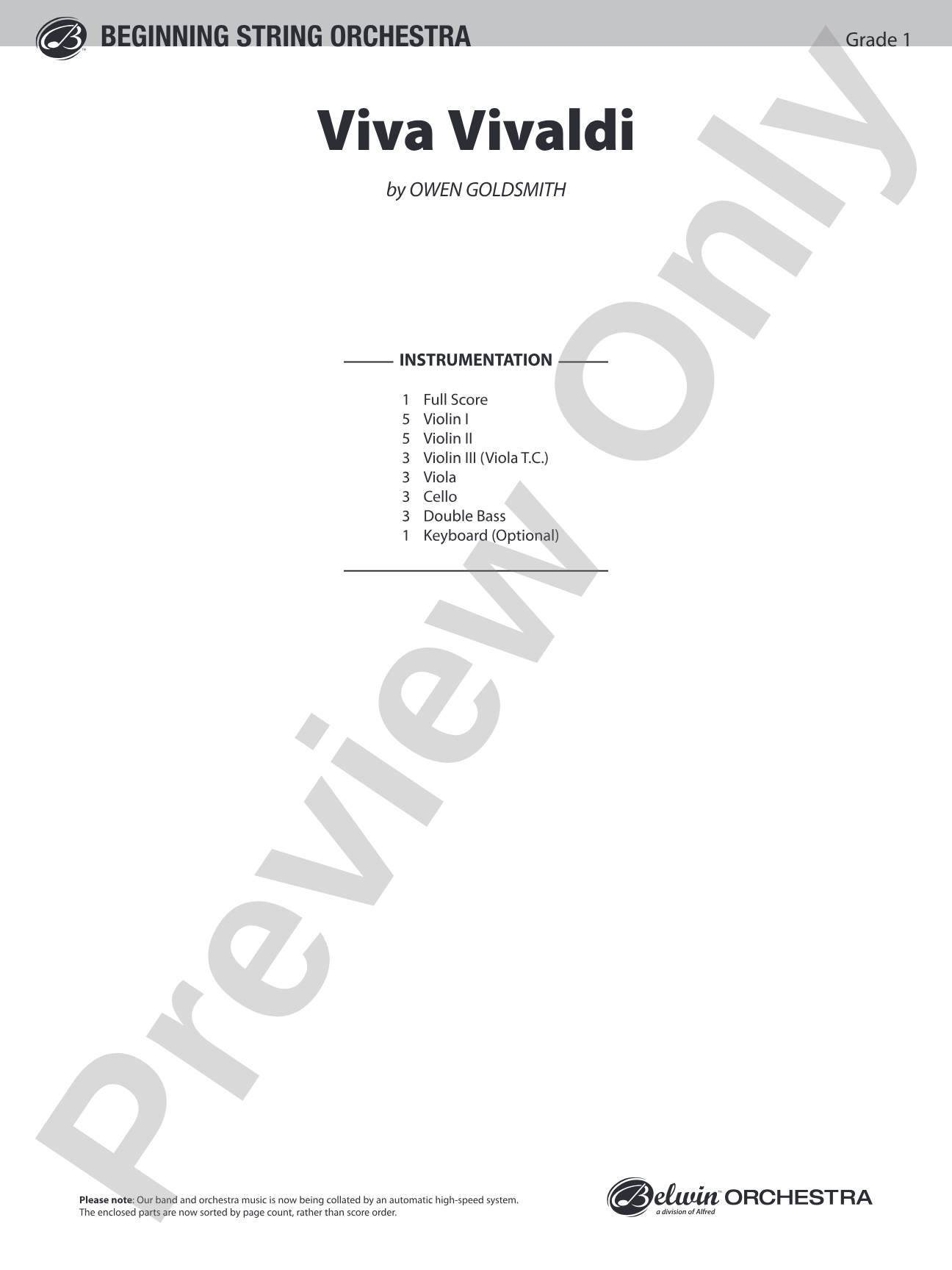 Viva Vivaldi: String Orchestra Conductor Score & Parts