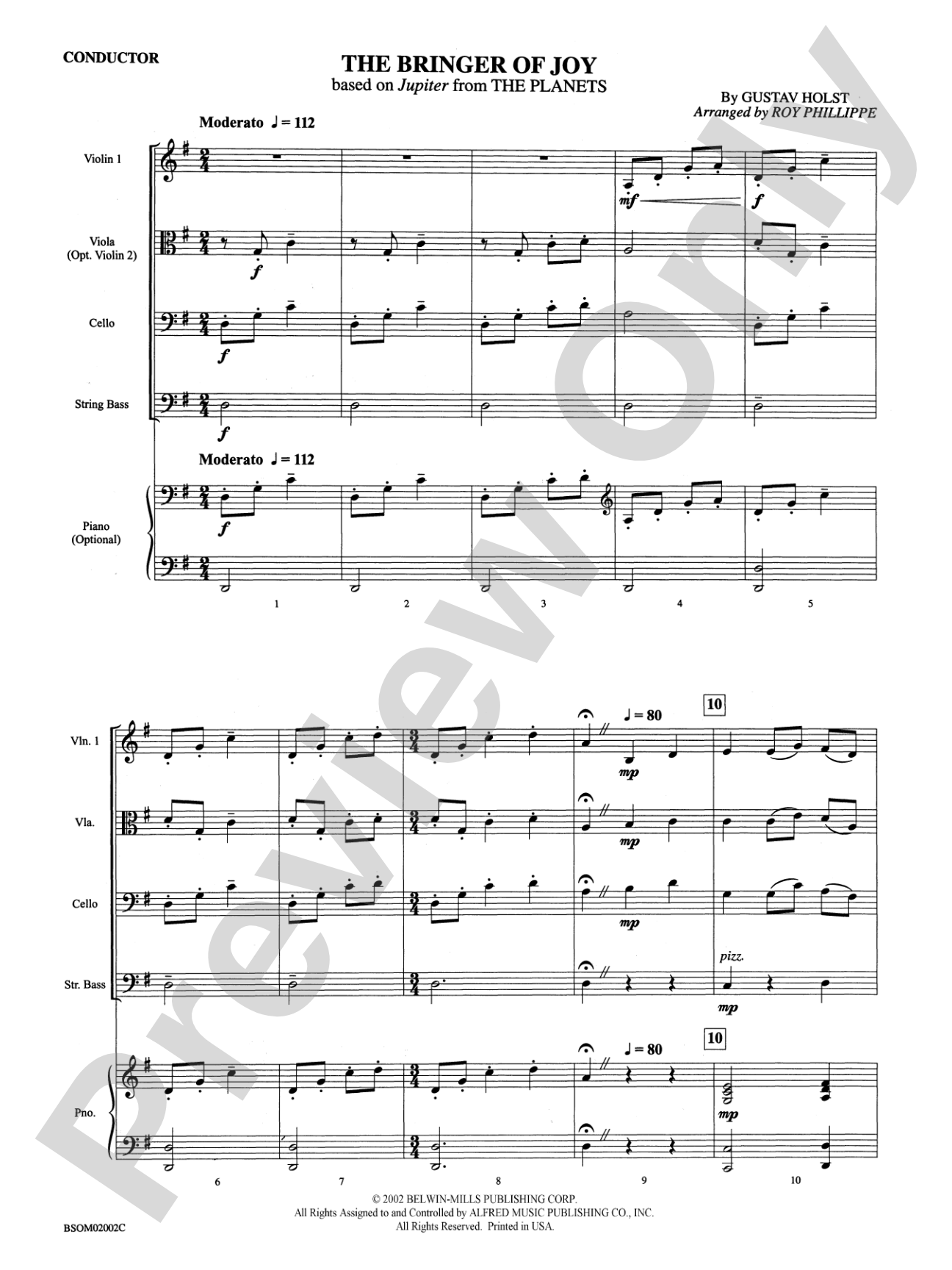 The Bringer of Joy (based on "Jupiter" from The Planets): String Orchestra Conductor Score & Parts
