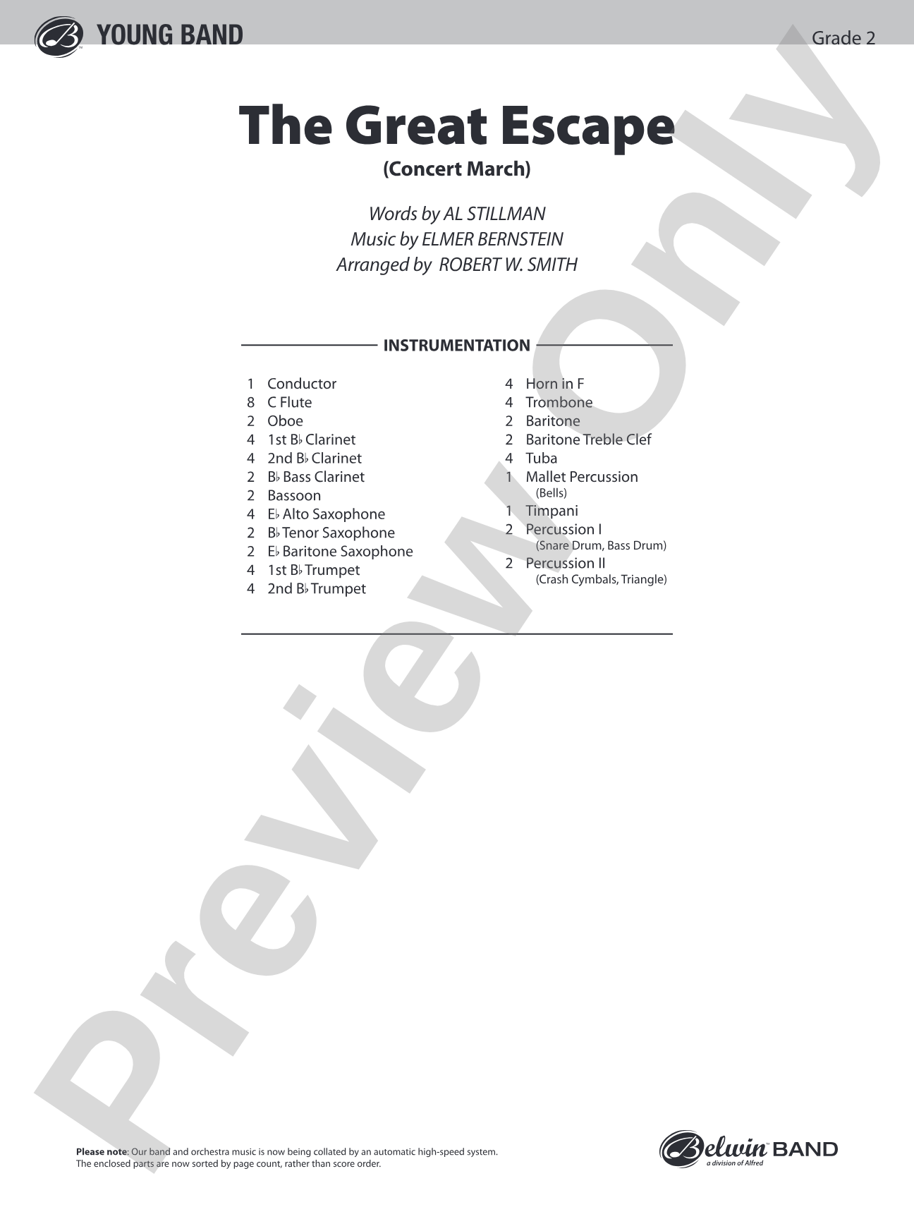 The Great Escape March: Concert Band Conductor Score & Parts