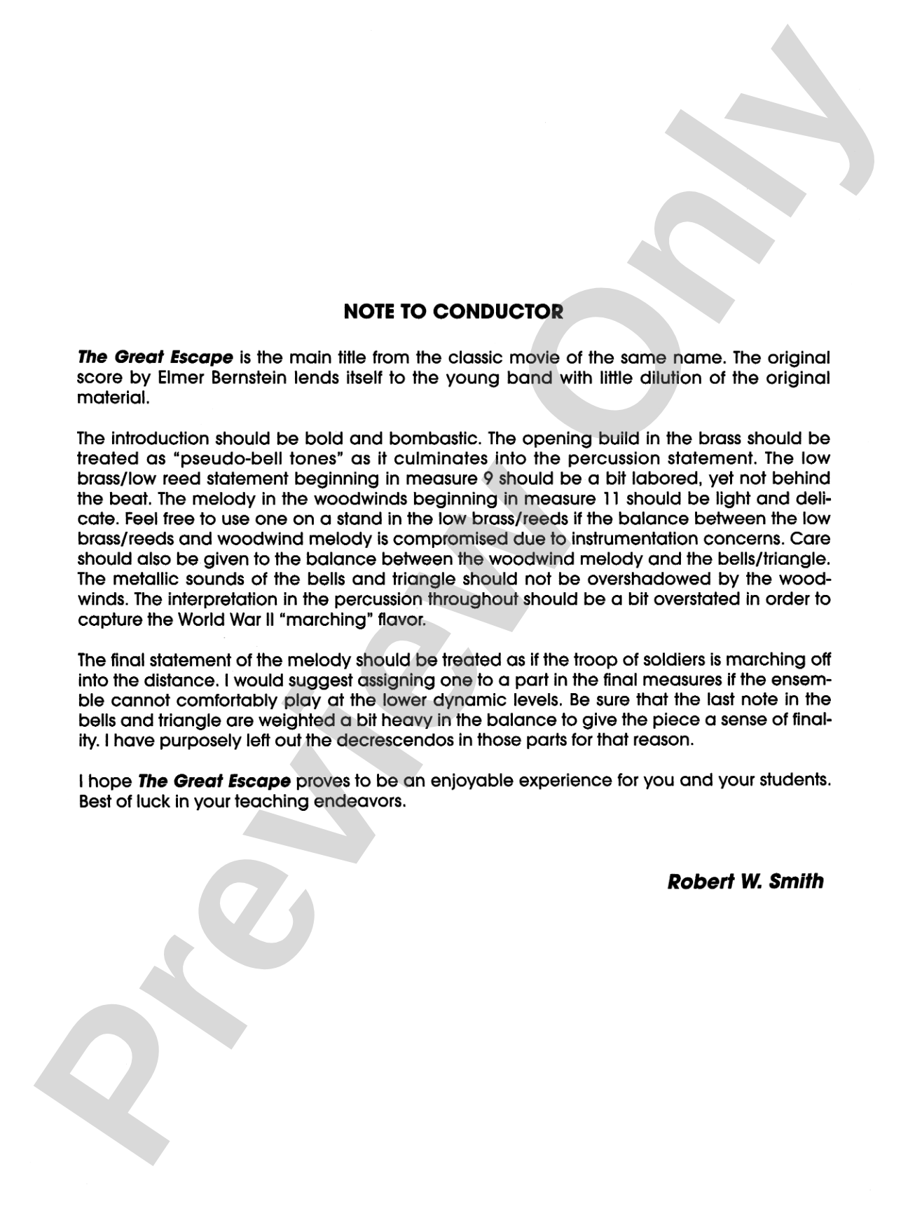 The Great Escape March: Concert Band Conductor Score & Parts