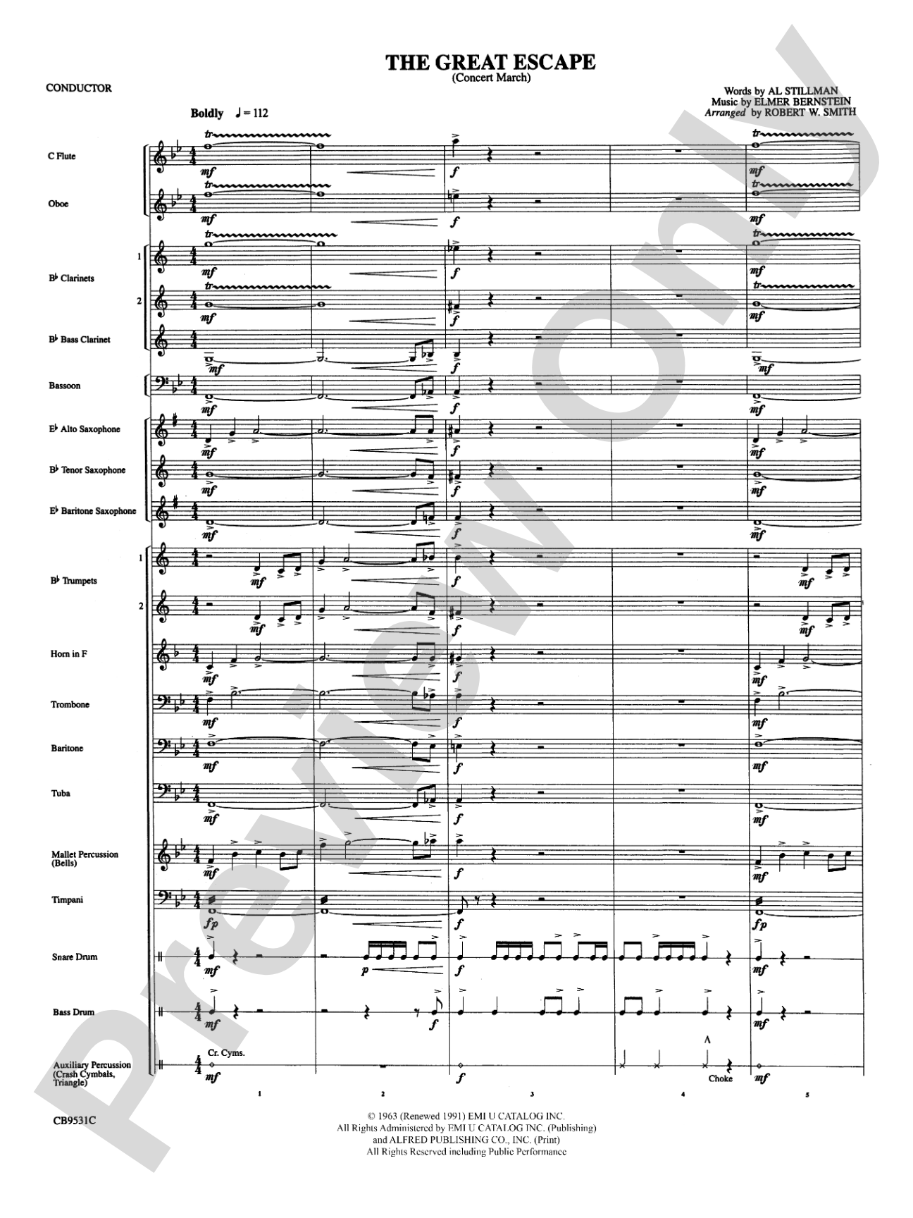 The Great Escape March: Concert Band Conductor Score & Parts
