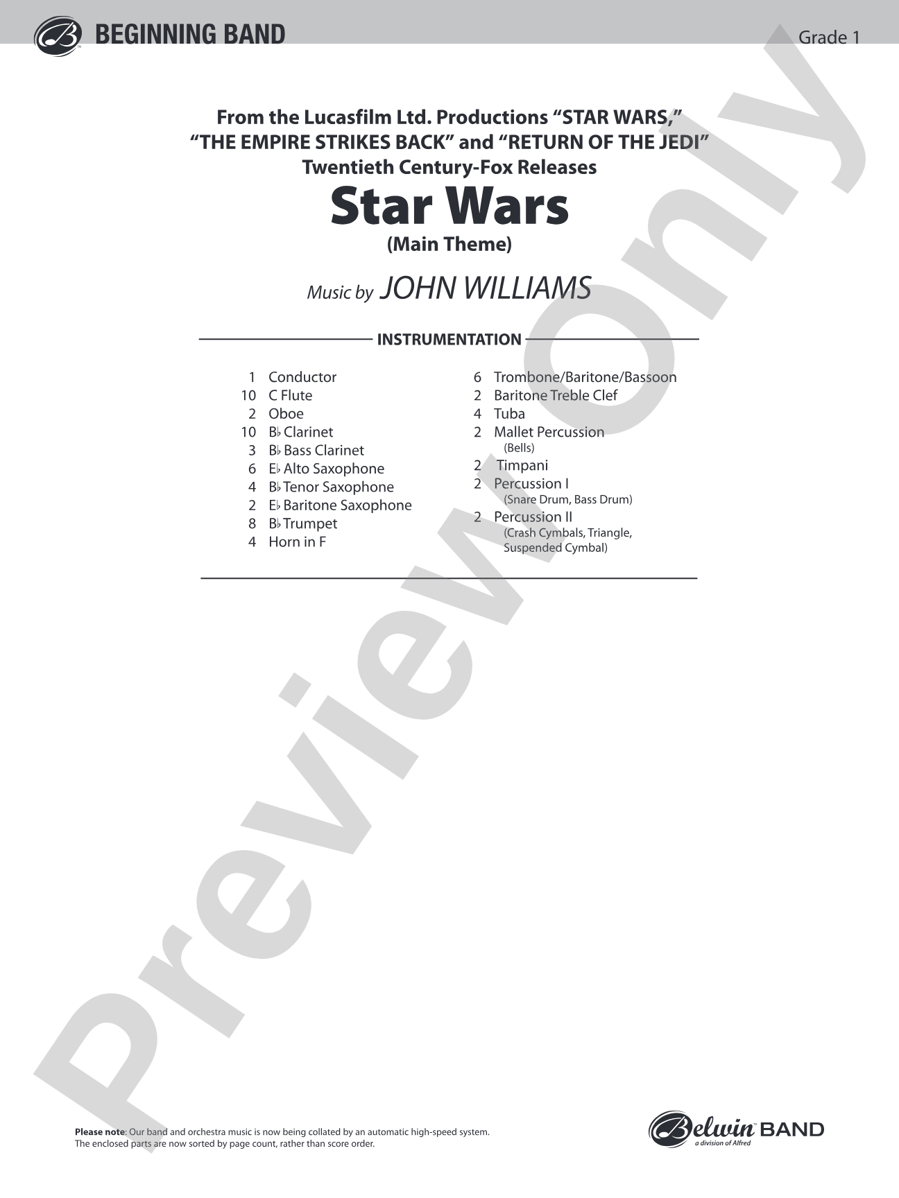 Star Wars® Main Theme: Concert Band Conductor Score & Parts