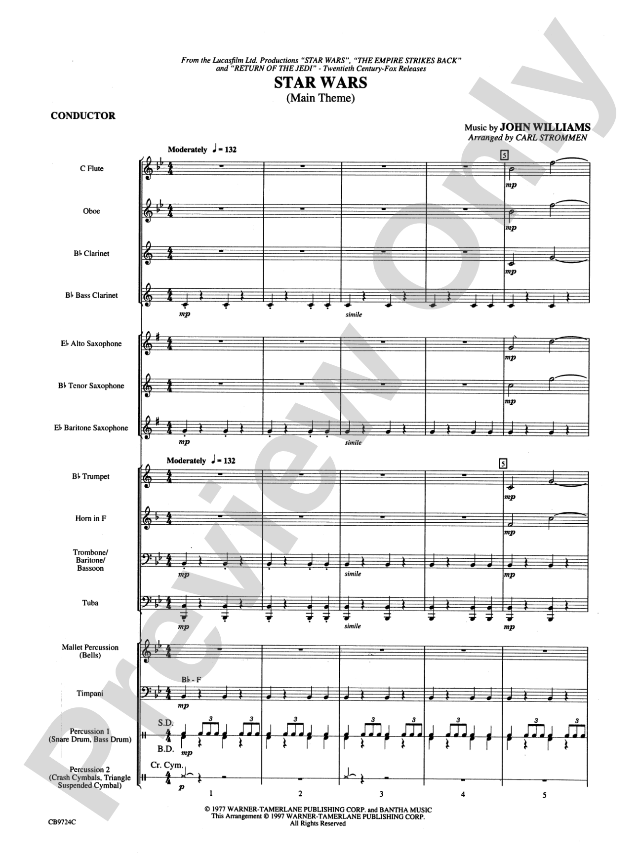 Star Wars® Main Theme: Concert Band Conductor Score & Parts