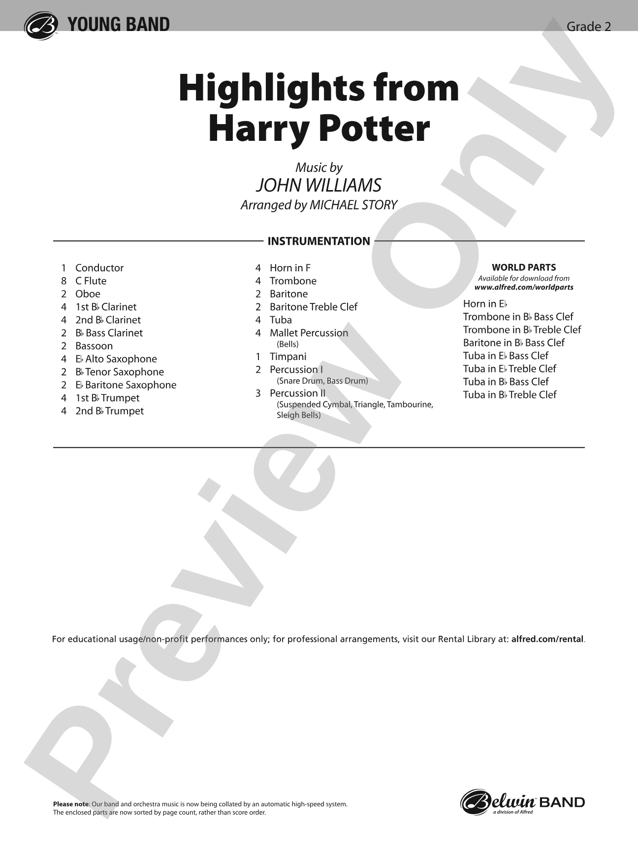 Harry Potter, Highlights from: Concert Band Conductor Score & Parts