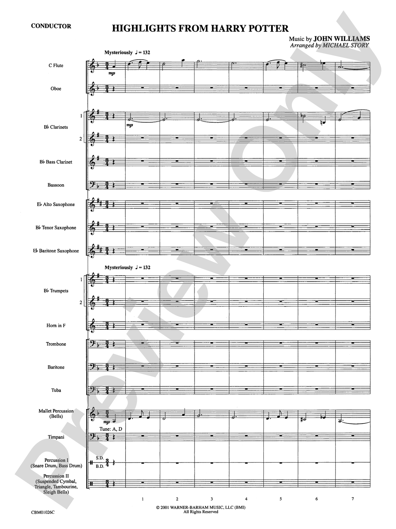 Harry Potter, Highlights from: Concert Band Conductor Score & Parts