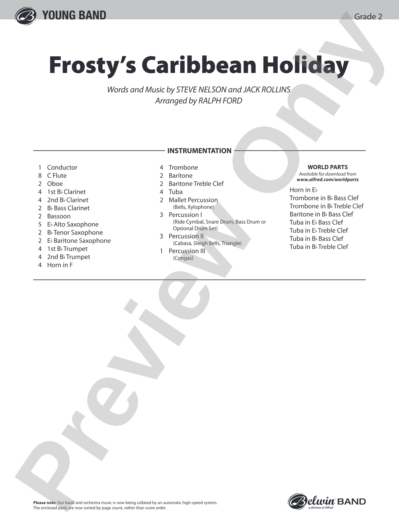Frosty's Caribbean Holiday: Concert Band Conductor Score & Parts