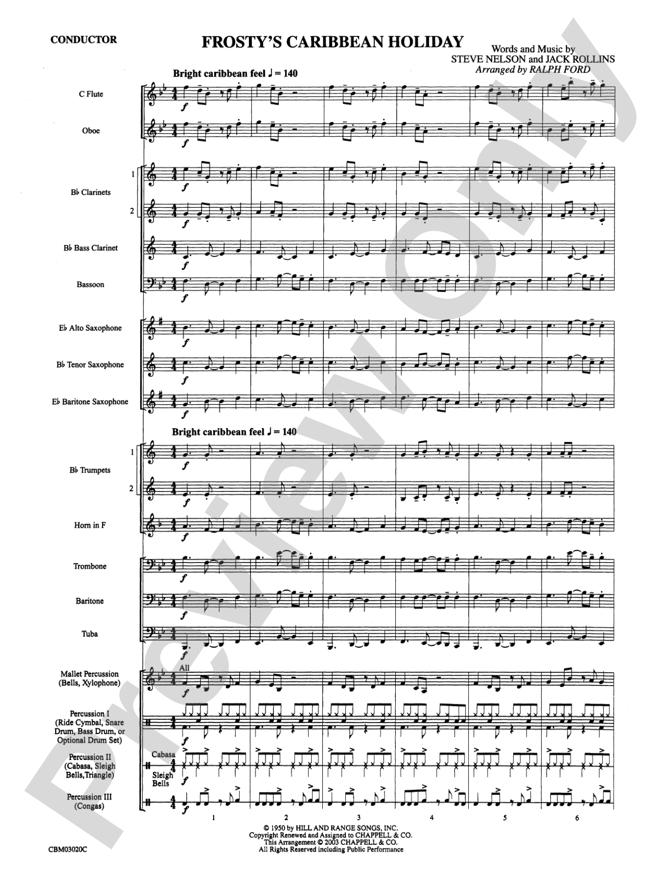 Frosty's Caribbean Holiday: Concert Band Conductor Score & Parts