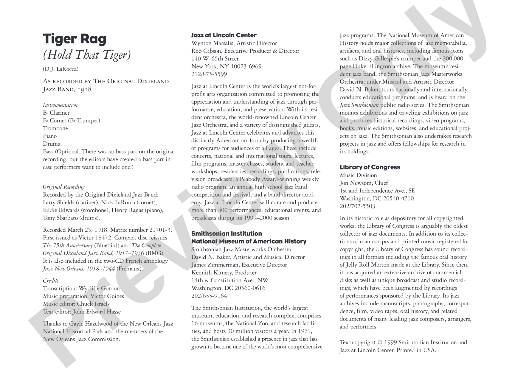 Tiger Rag (Hold That Tiger): Jazz Ensemble Conductor Score & Parts