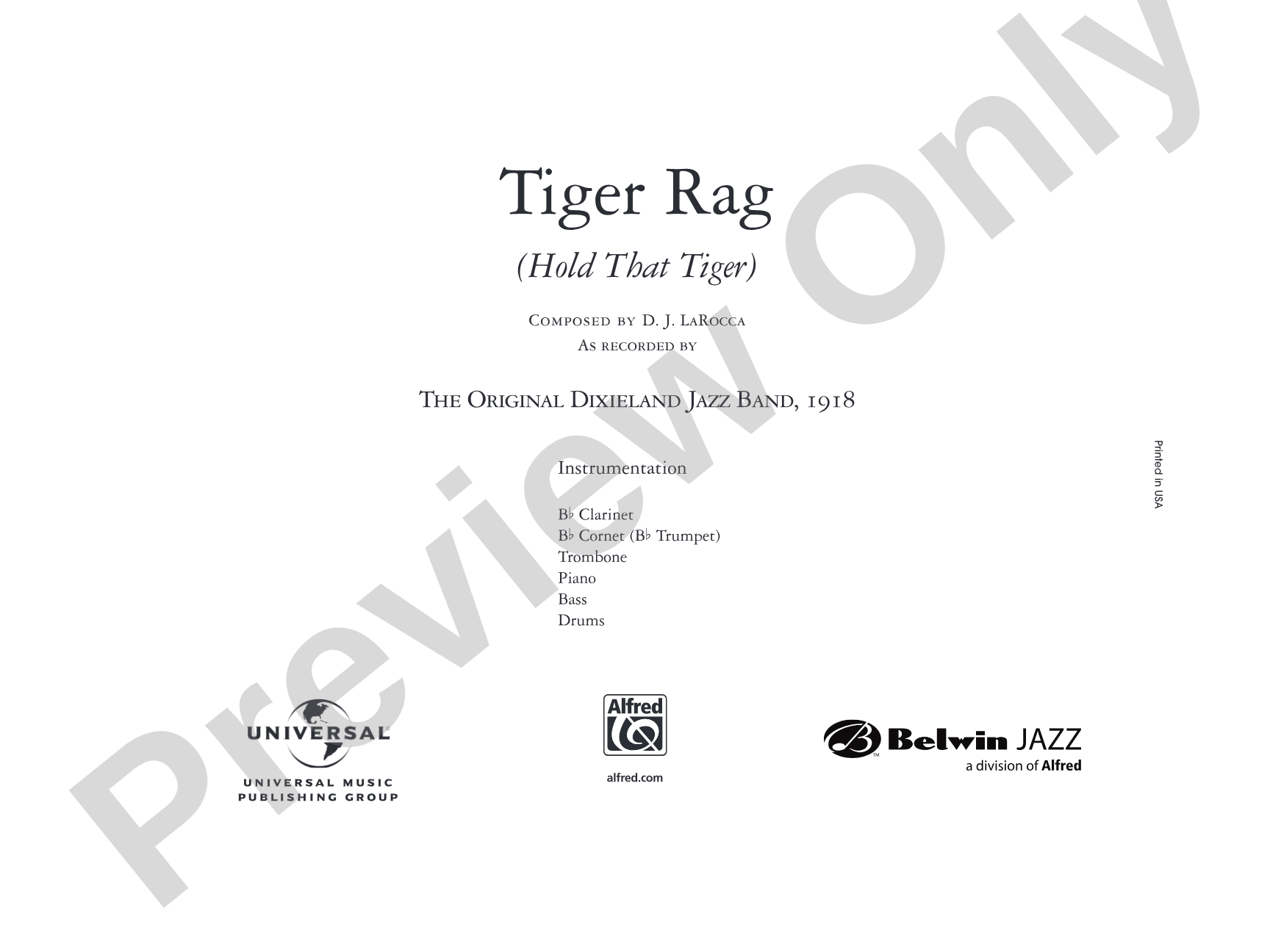 Tiger Rag (Hold That Tiger): Jazz Ensemble Conductor Score & Parts