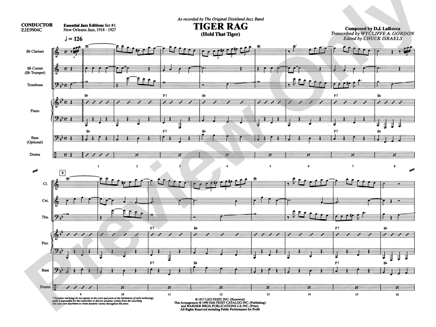 Tiger Rag (Hold That Tiger): Jazz Ensemble Conductor Score & Parts