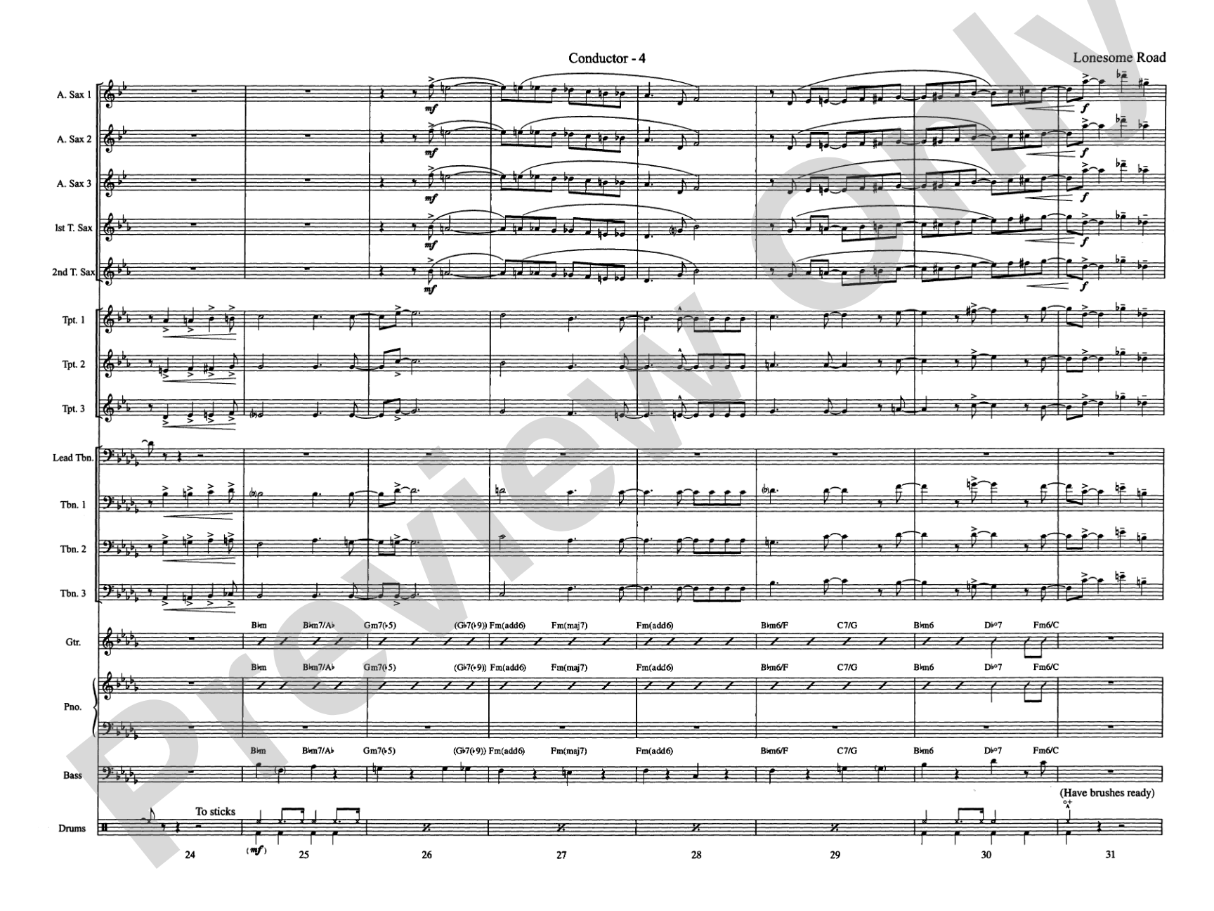 Lonesome Road: Jazz Ensemble Conductor Score & Parts