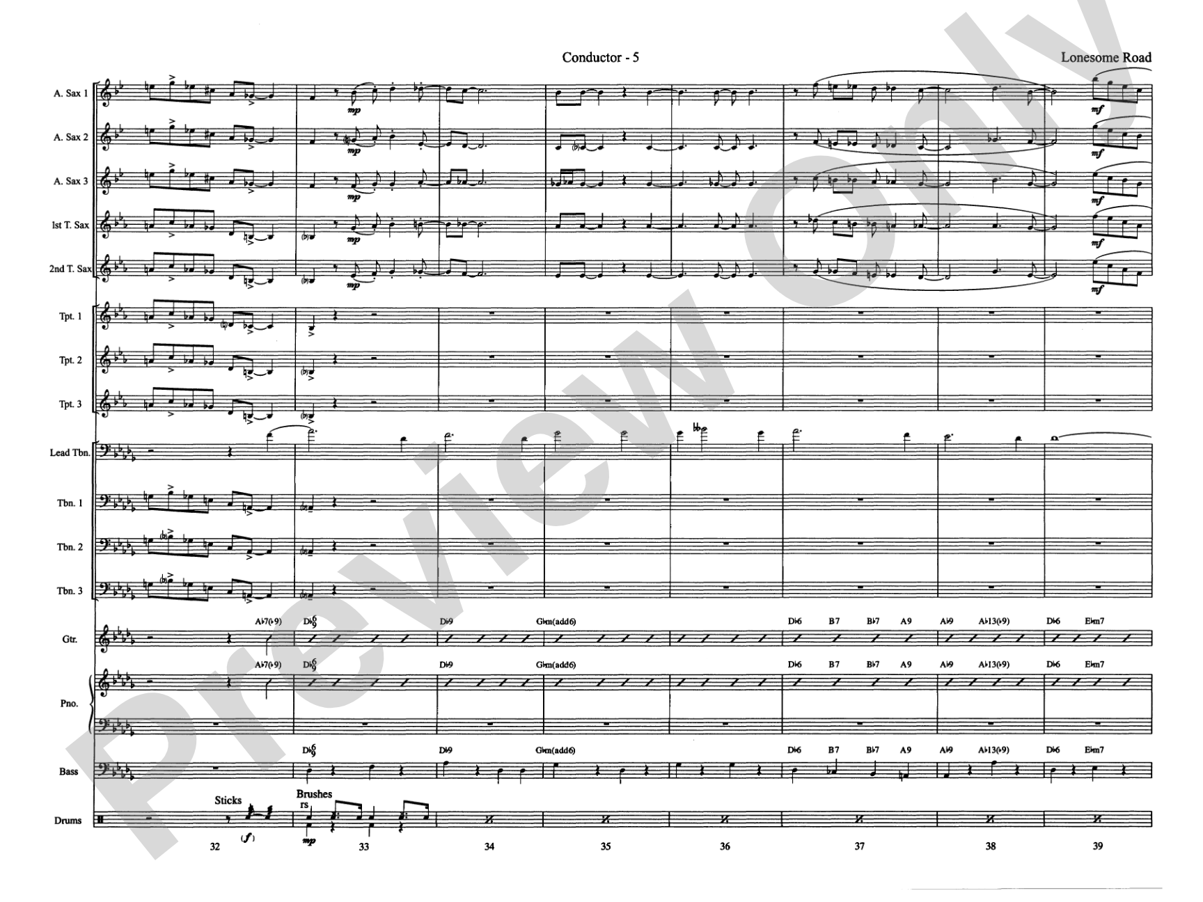 Lonesome Road: Jazz Ensemble Conductor Score & Parts