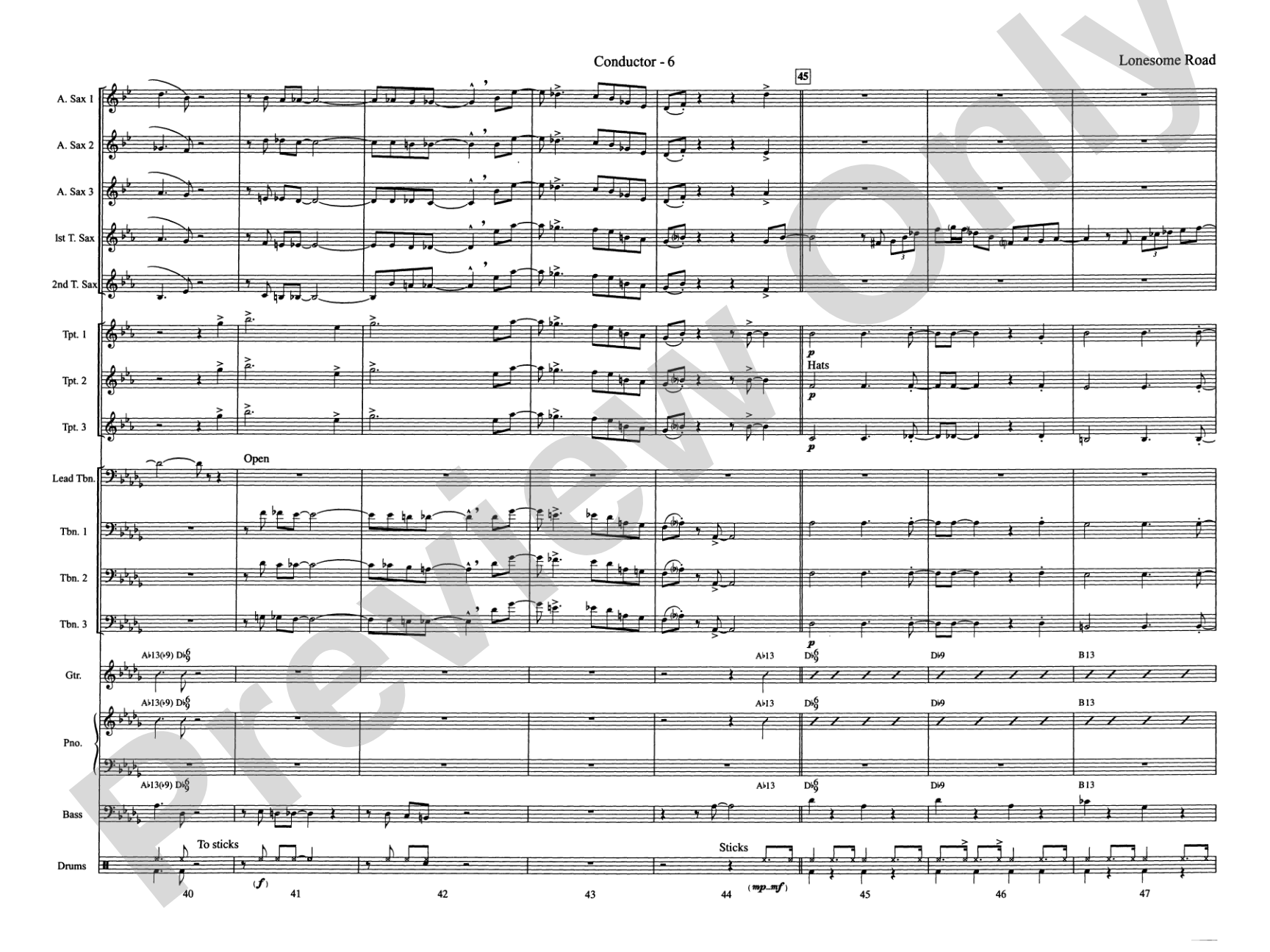 Lonesome Road: Jazz Ensemble Conductor Score & Parts