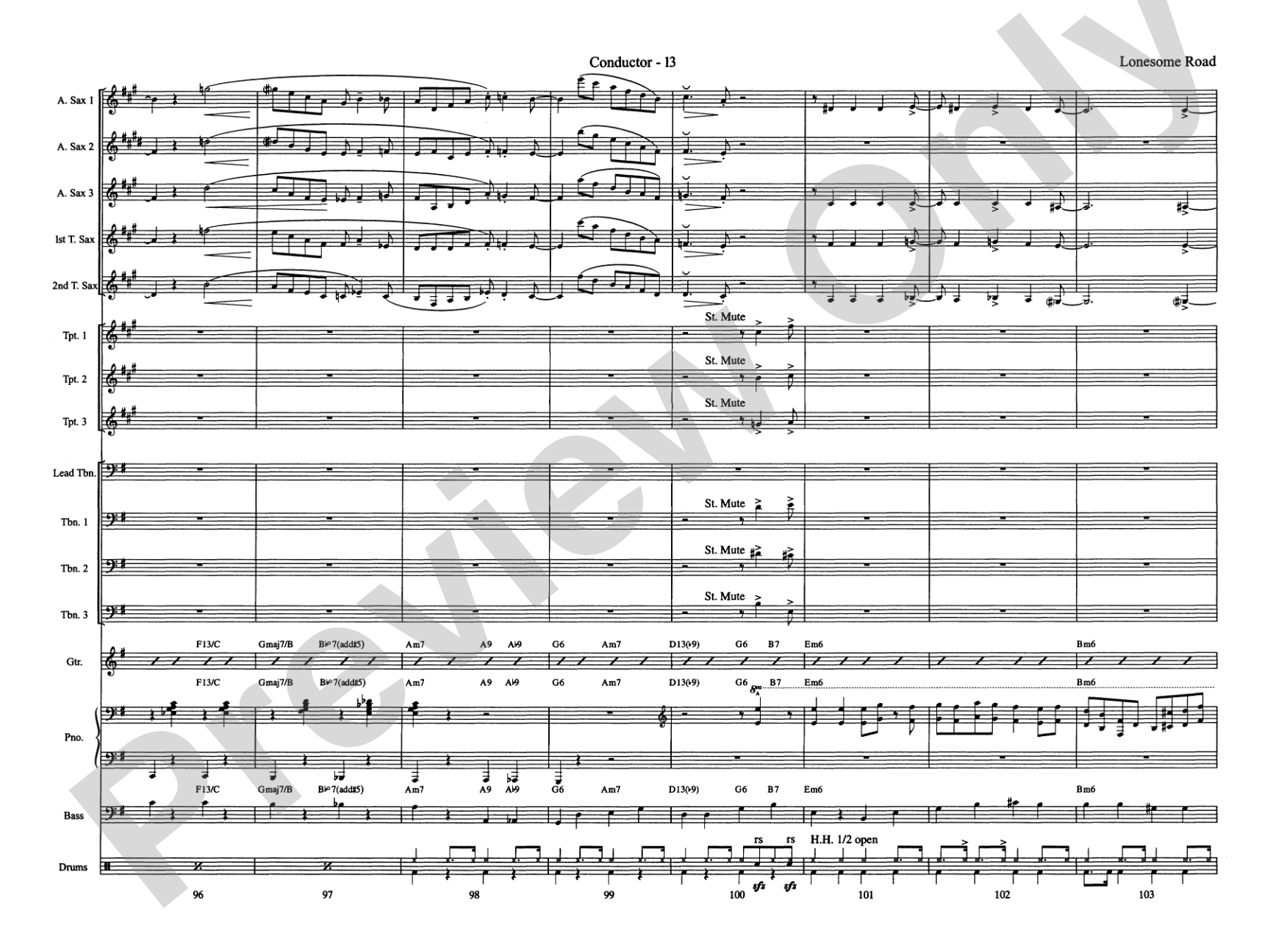 Lonesome Road: Jazz Ensemble Conductor Score & Parts