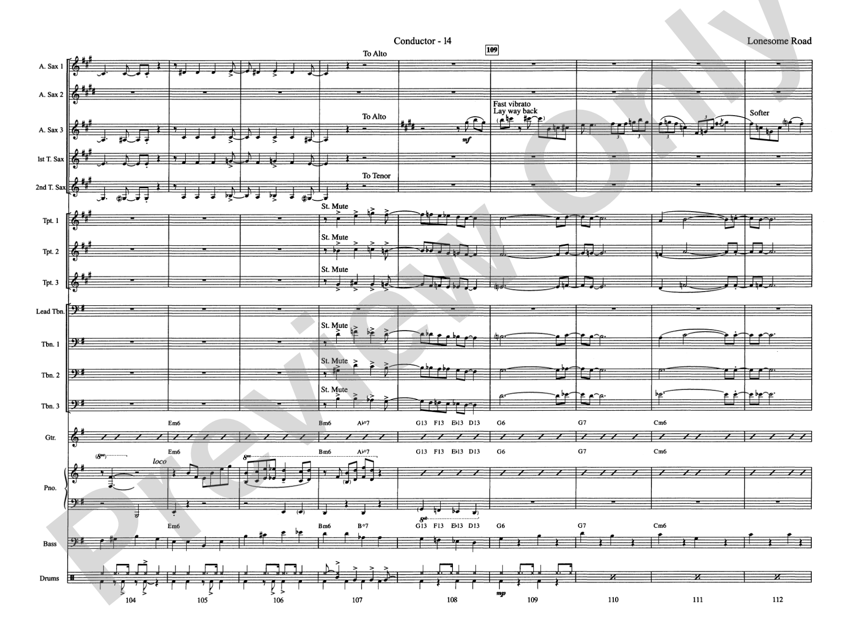 Lonesome Road: Jazz Ensemble Conductor Score & Parts
