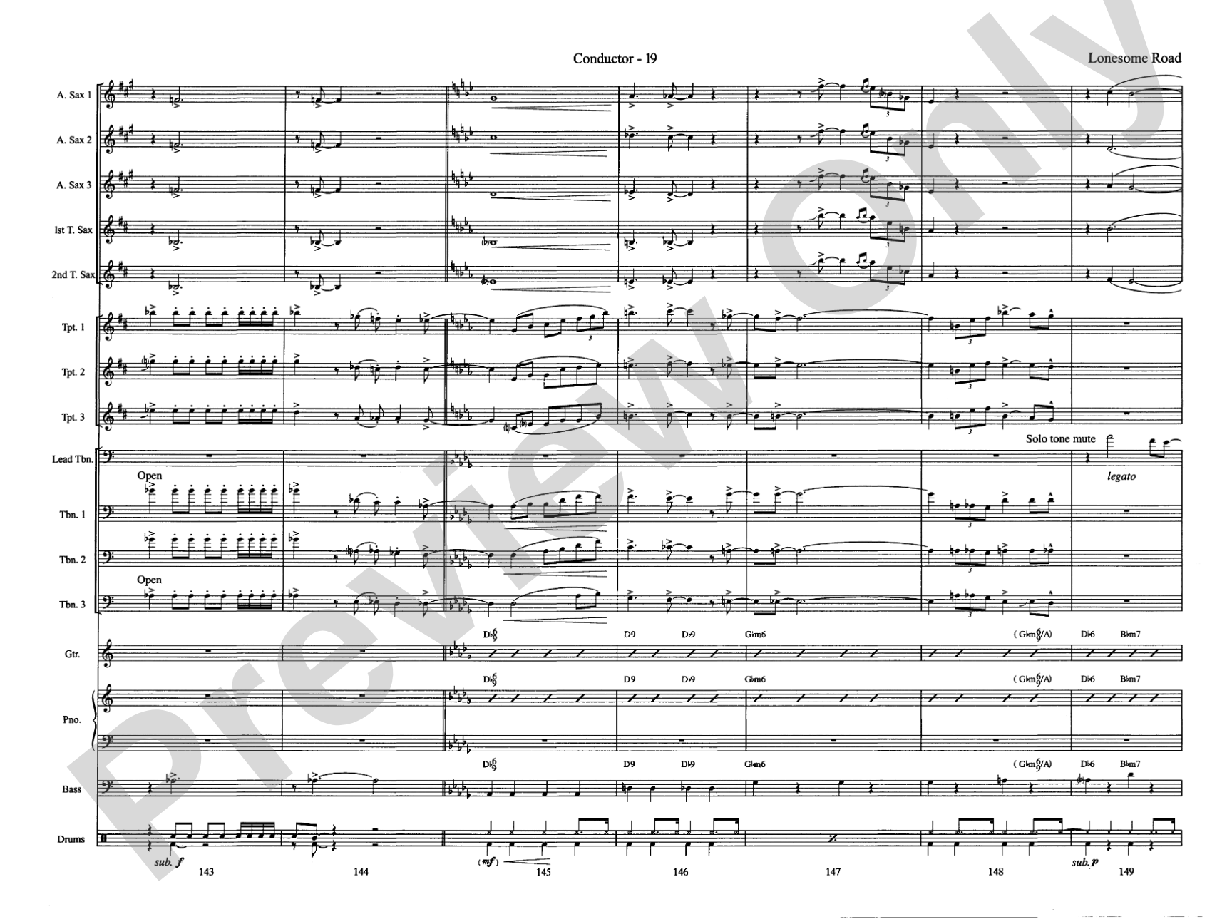 Lonesome Road: Jazz Ensemble Conductor Score & Parts