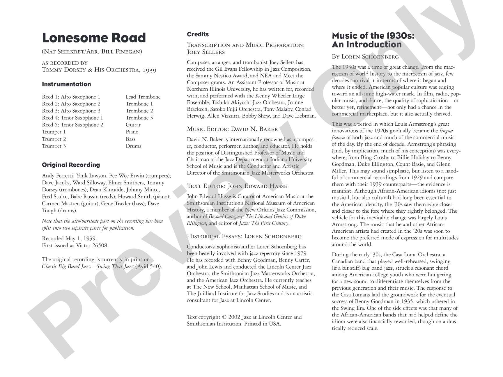 Lonesome Road: Jazz Ensemble Conductor Score & Parts