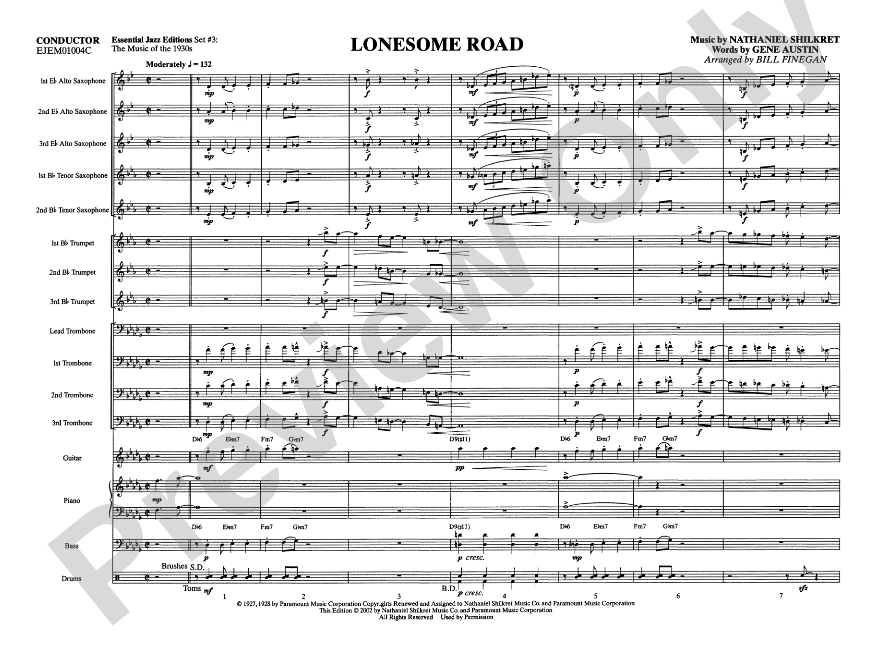 Lonesome Road: Jazz Ensemble Conductor Score & Parts