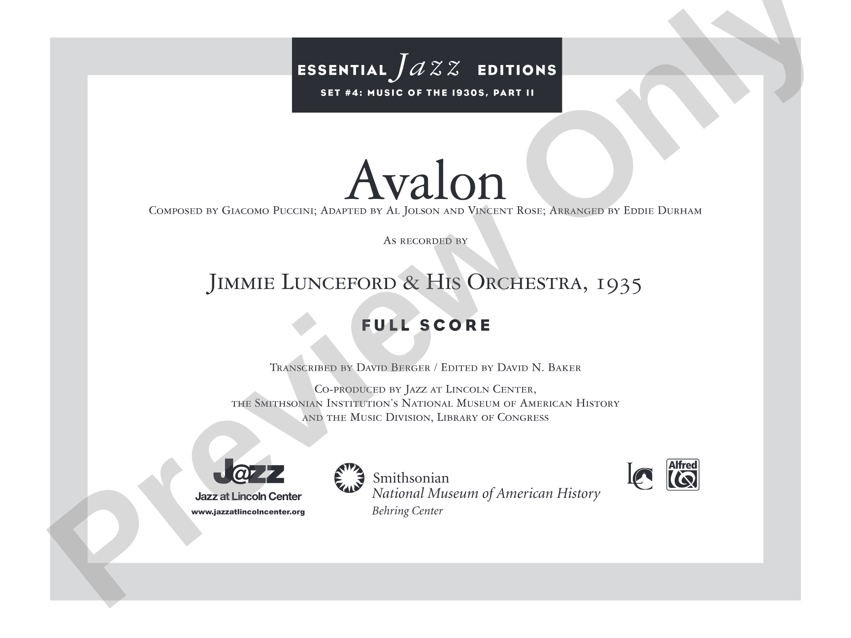 Avalon: Jazz Ensemble Conductor Score & Parts