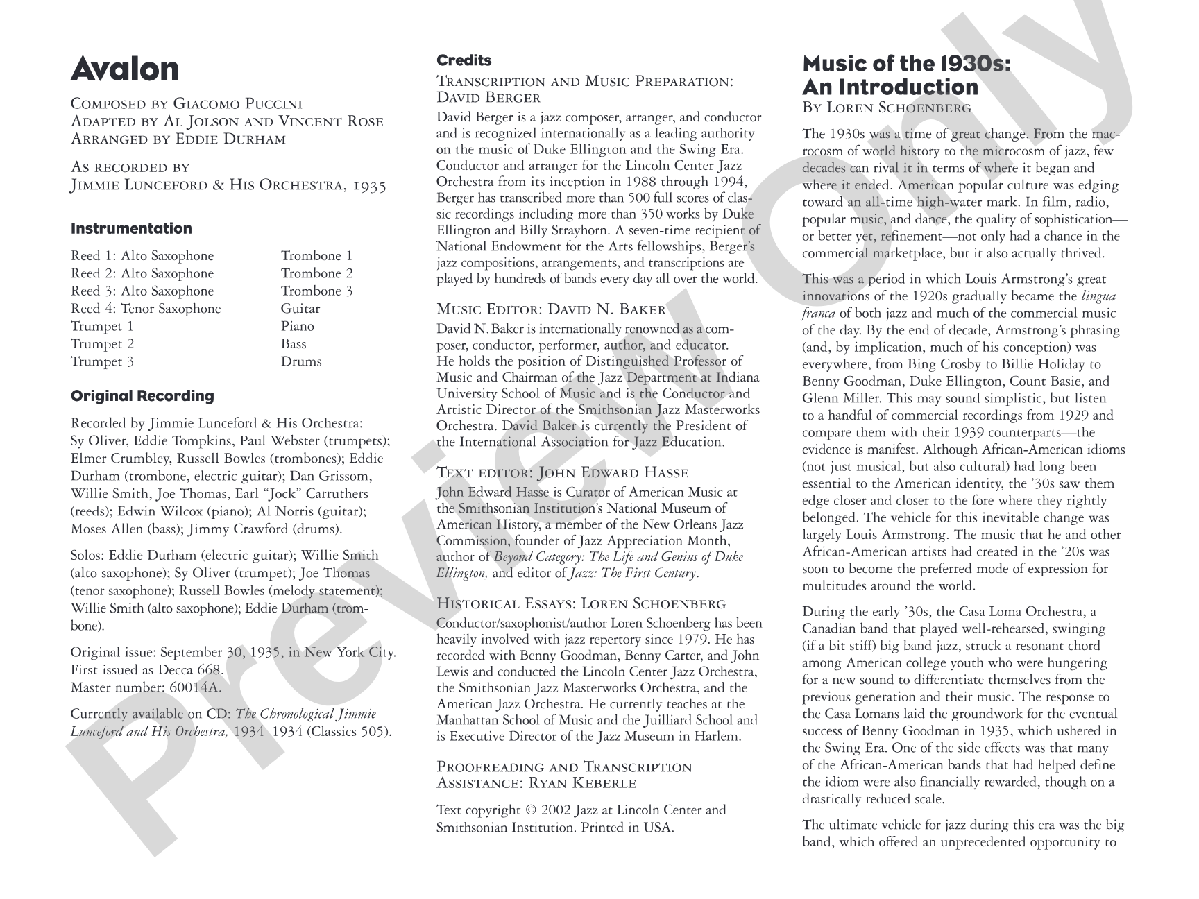 Avalon: Jazz Ensemble Conductor Score & Parts