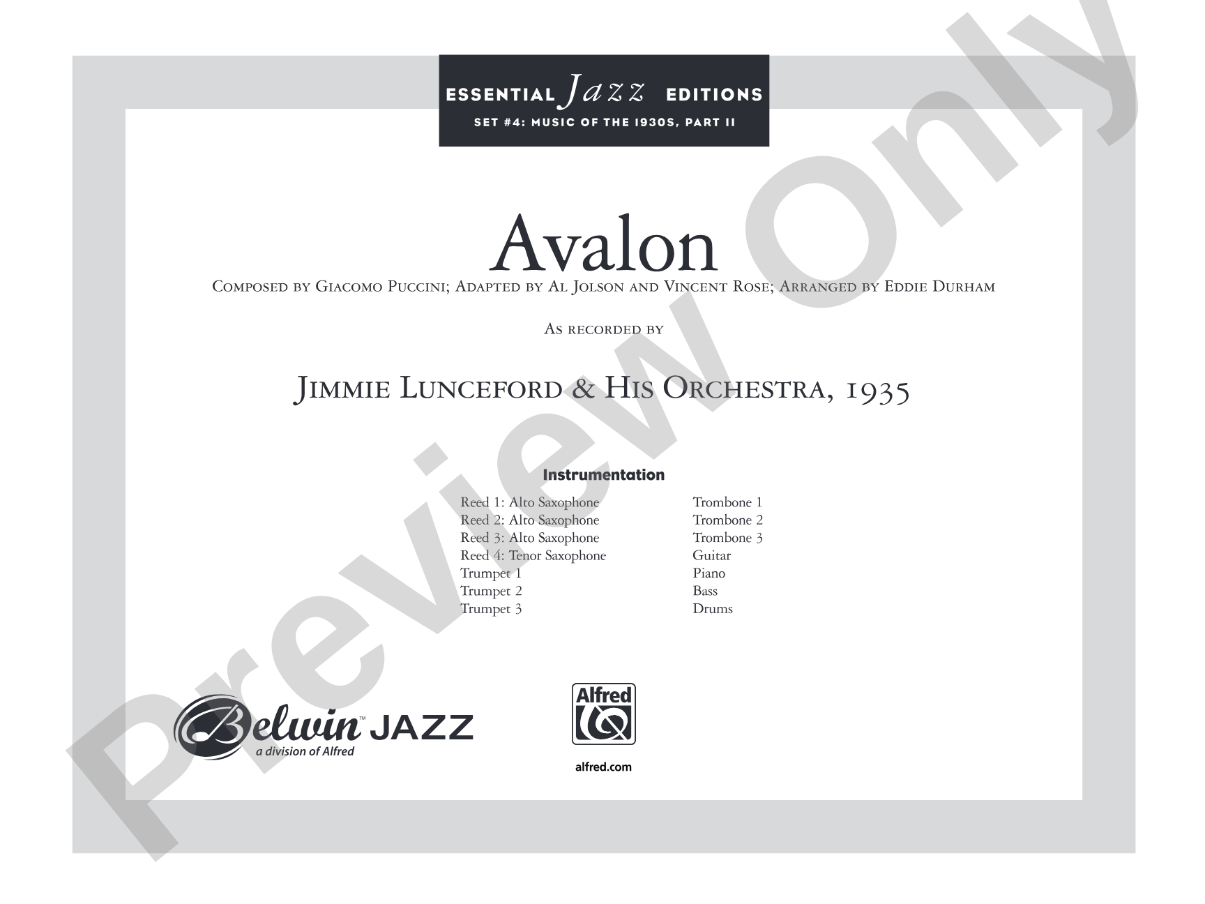 Avalon: Jazz Ensemble Conductor Score & Parts