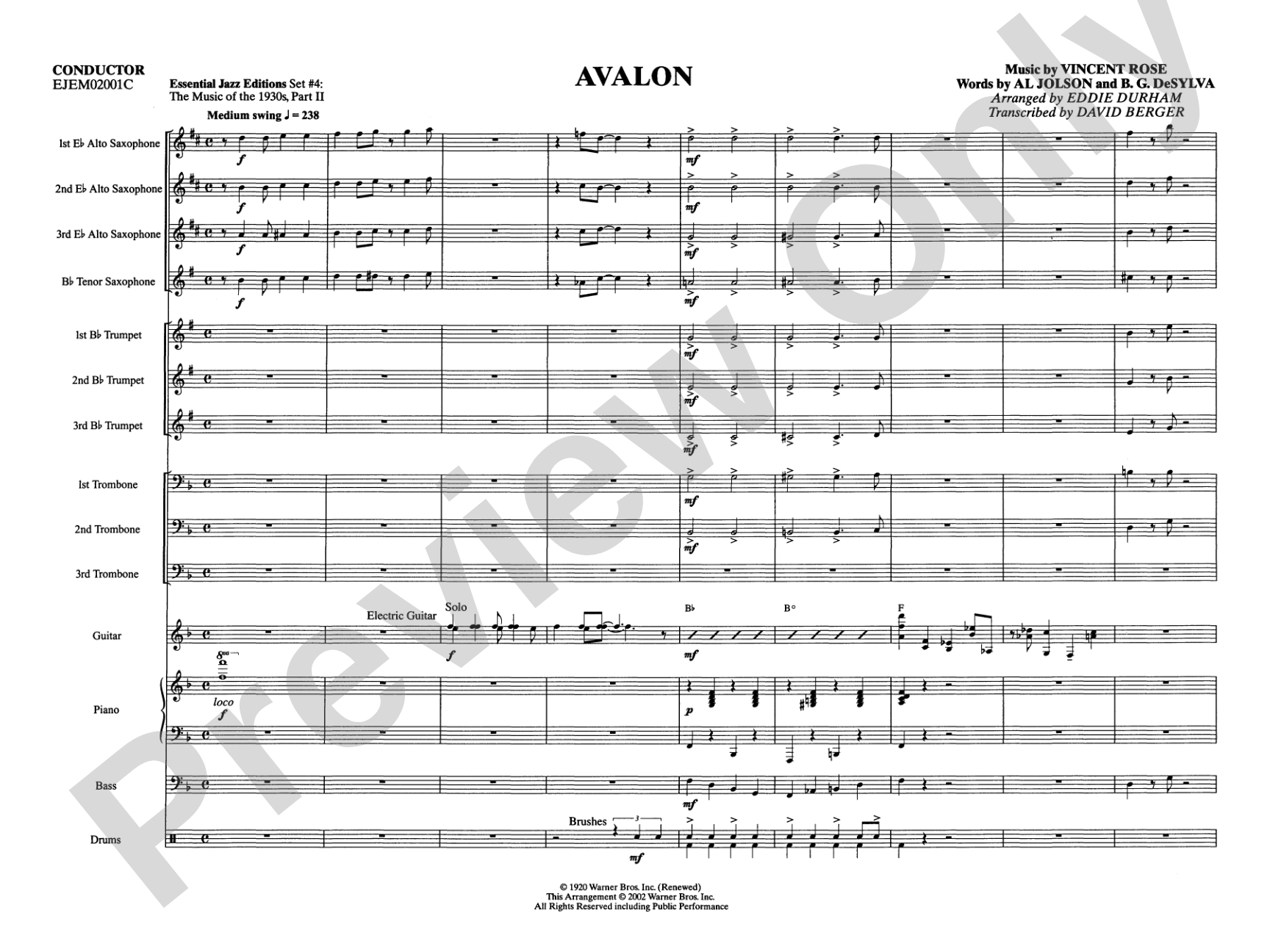 Avalon: Jazz Ensemble Conductor Score & Parts