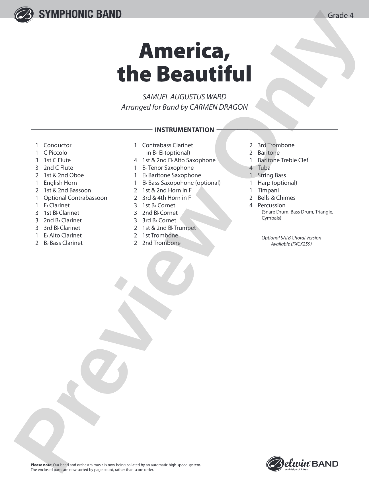 America the Beautiful: Concert Band Conductor Score & Parts