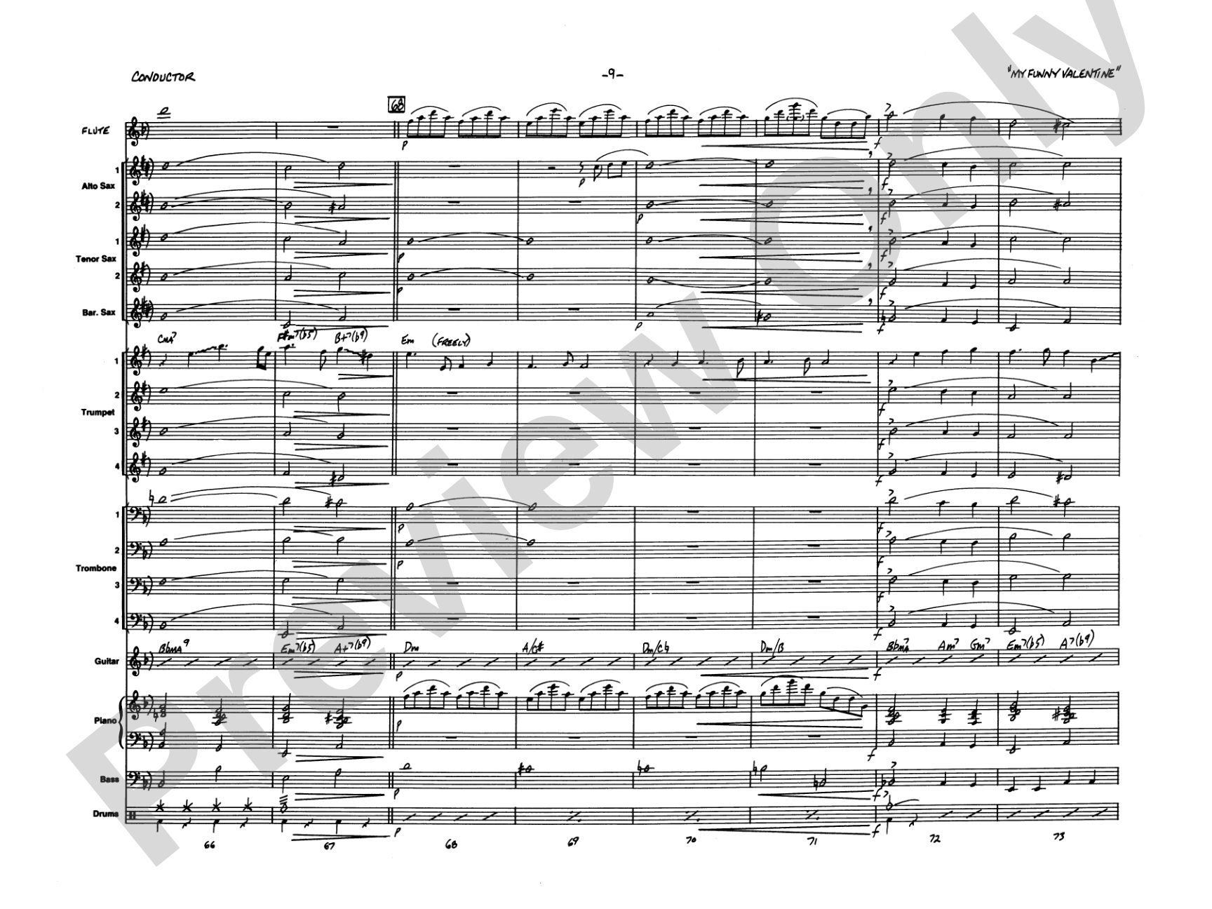 My Funny Valentine: Jazz Ensemble Conductor Score & Parts