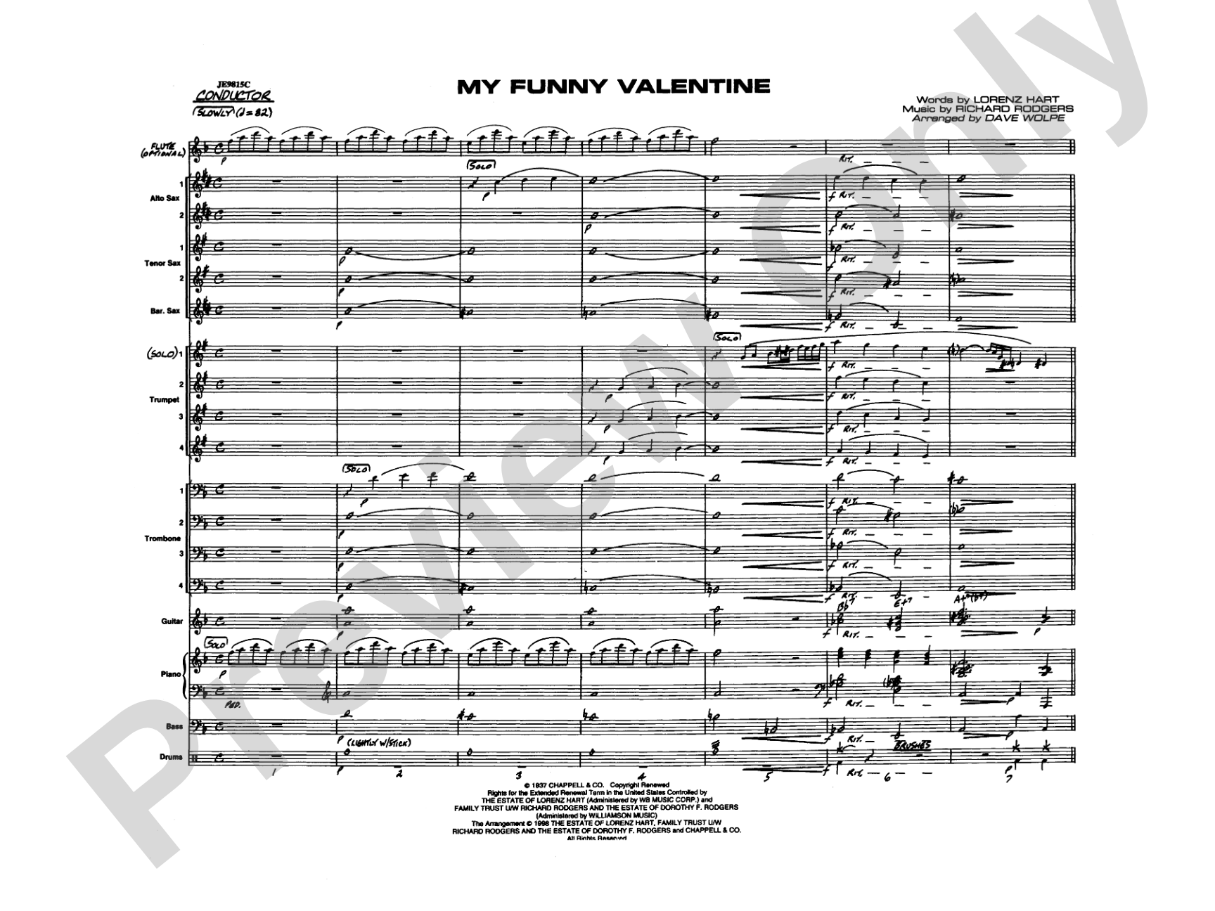 My Funny Valentine: Jazz Ensemble Conductor Score & Parts