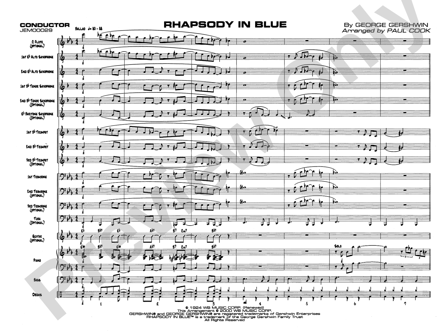 Rhapsody in Blue: Jazz Ensemble Conductor Score & Parts